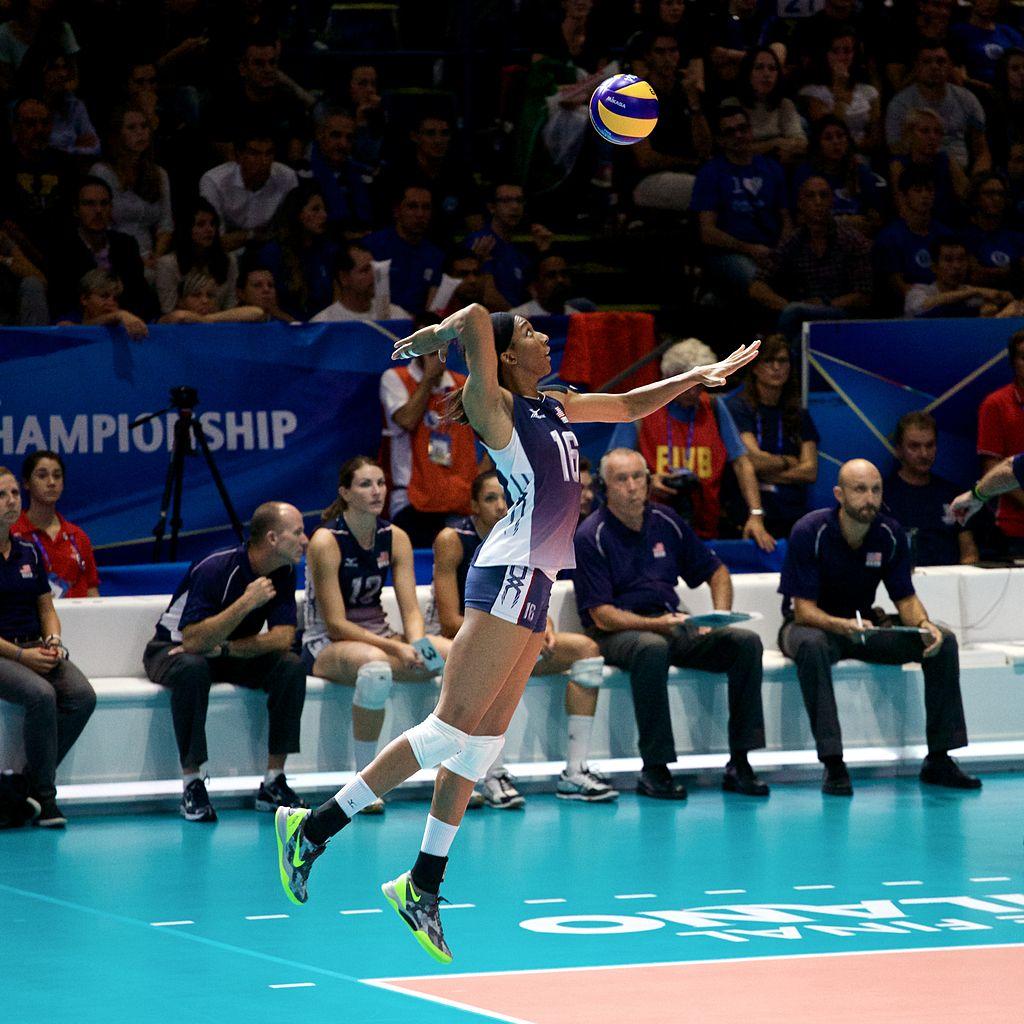 Foluke Akinradewo playing volleyball