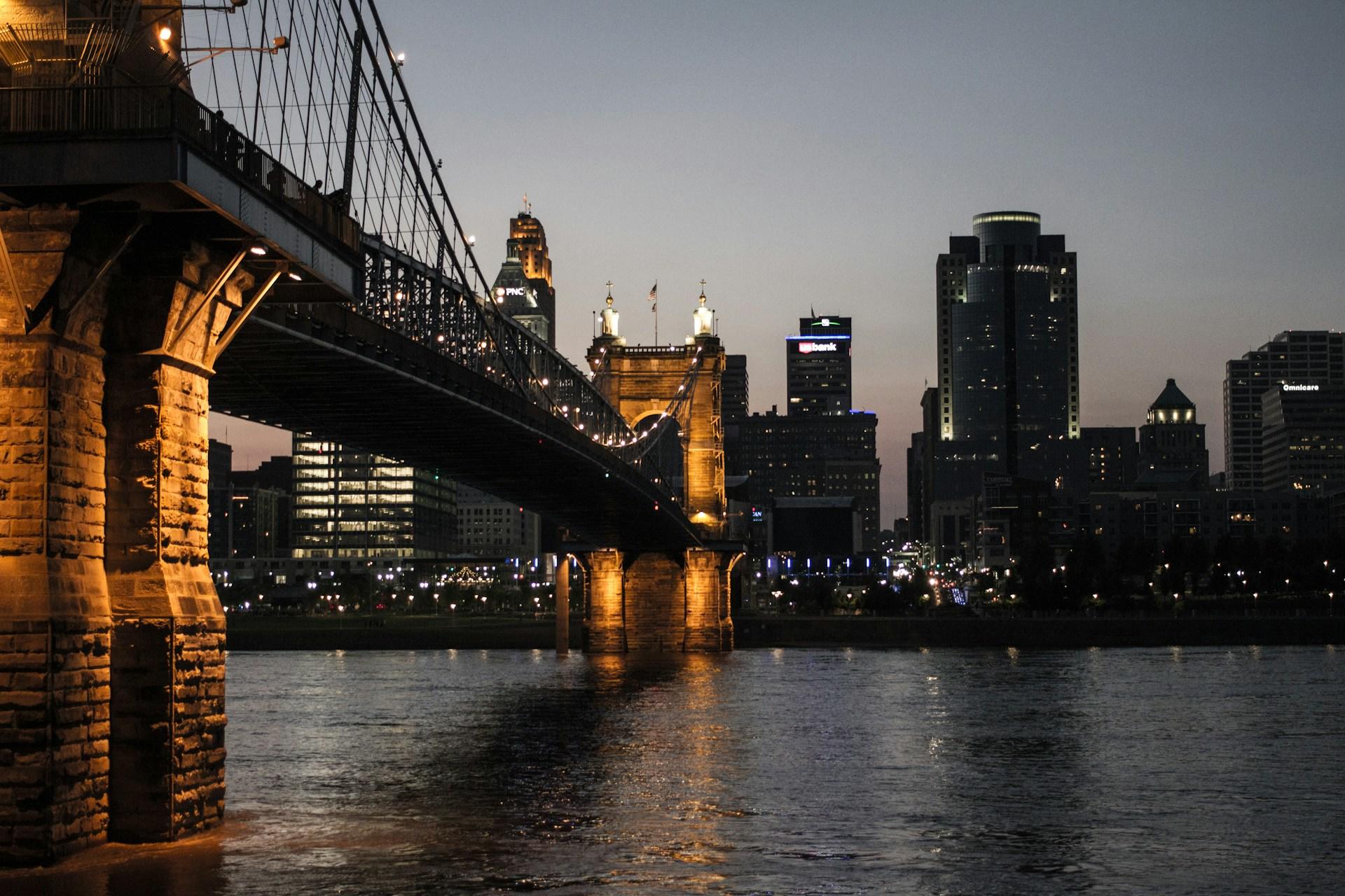 A view across the water in Cincinnati, Ohio.