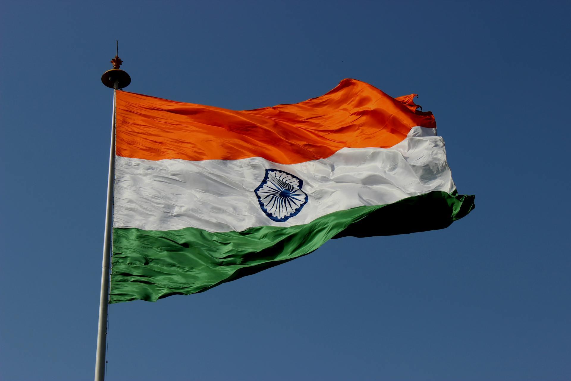Indian flag flies in the wind.