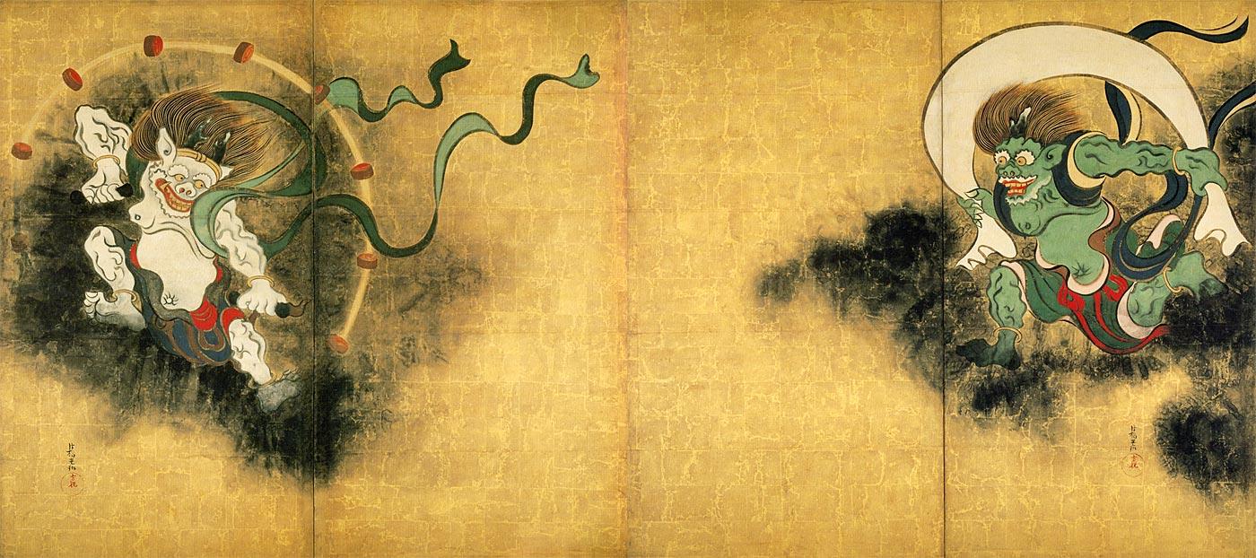 A painting of Raijin and Fujin.