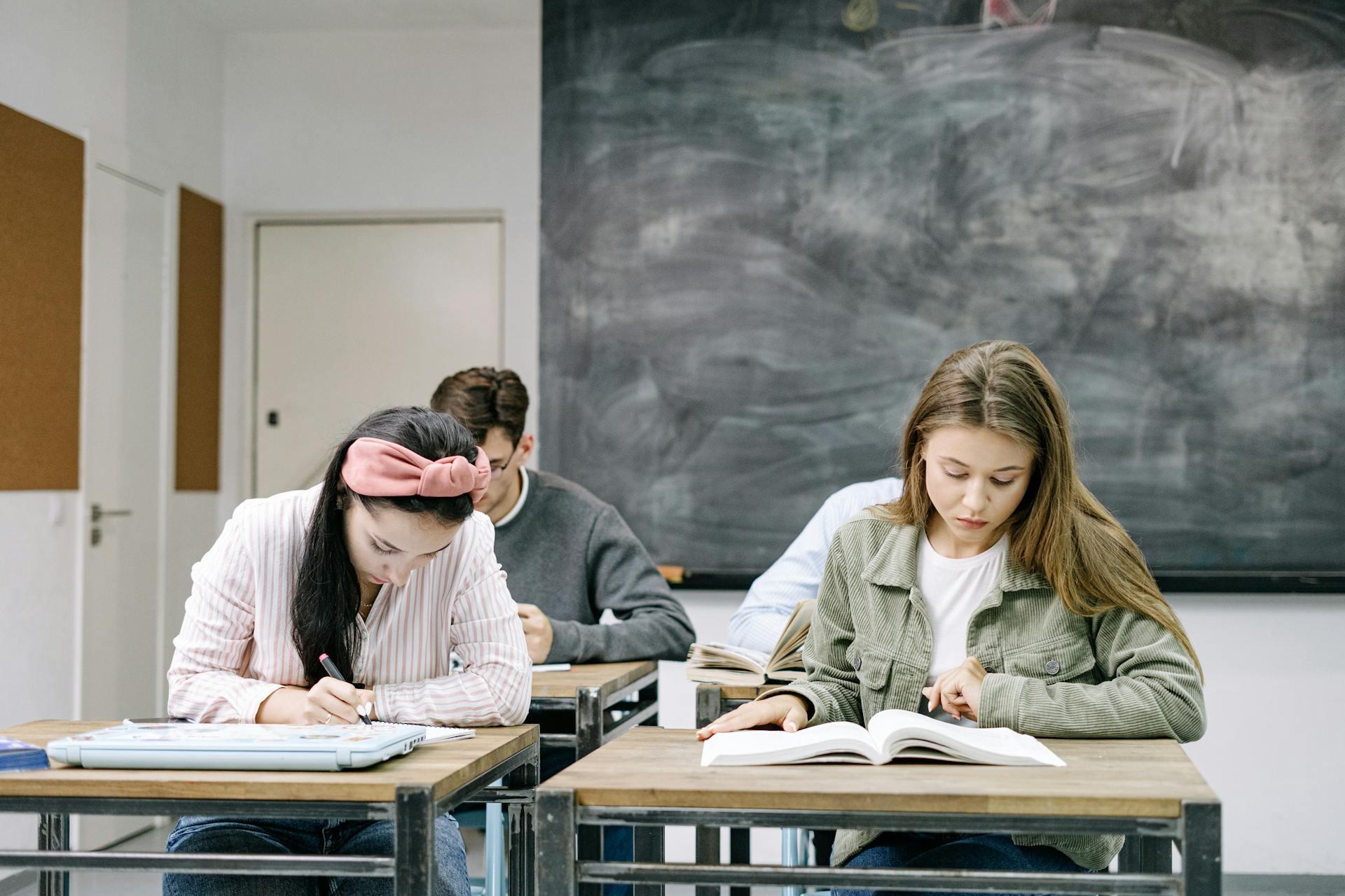 Students studying in a classroom.