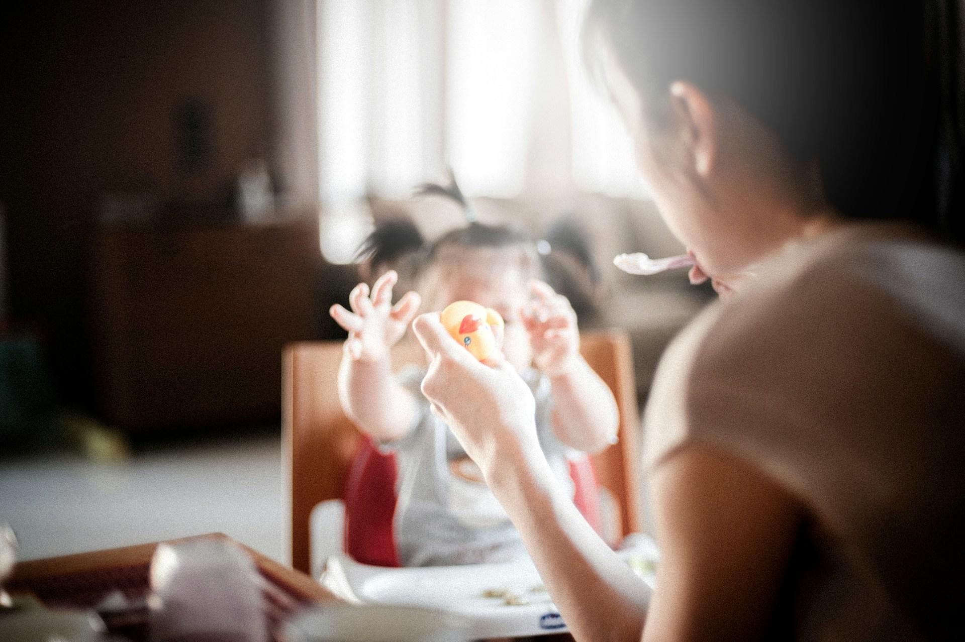 Mom and baby during meal time.