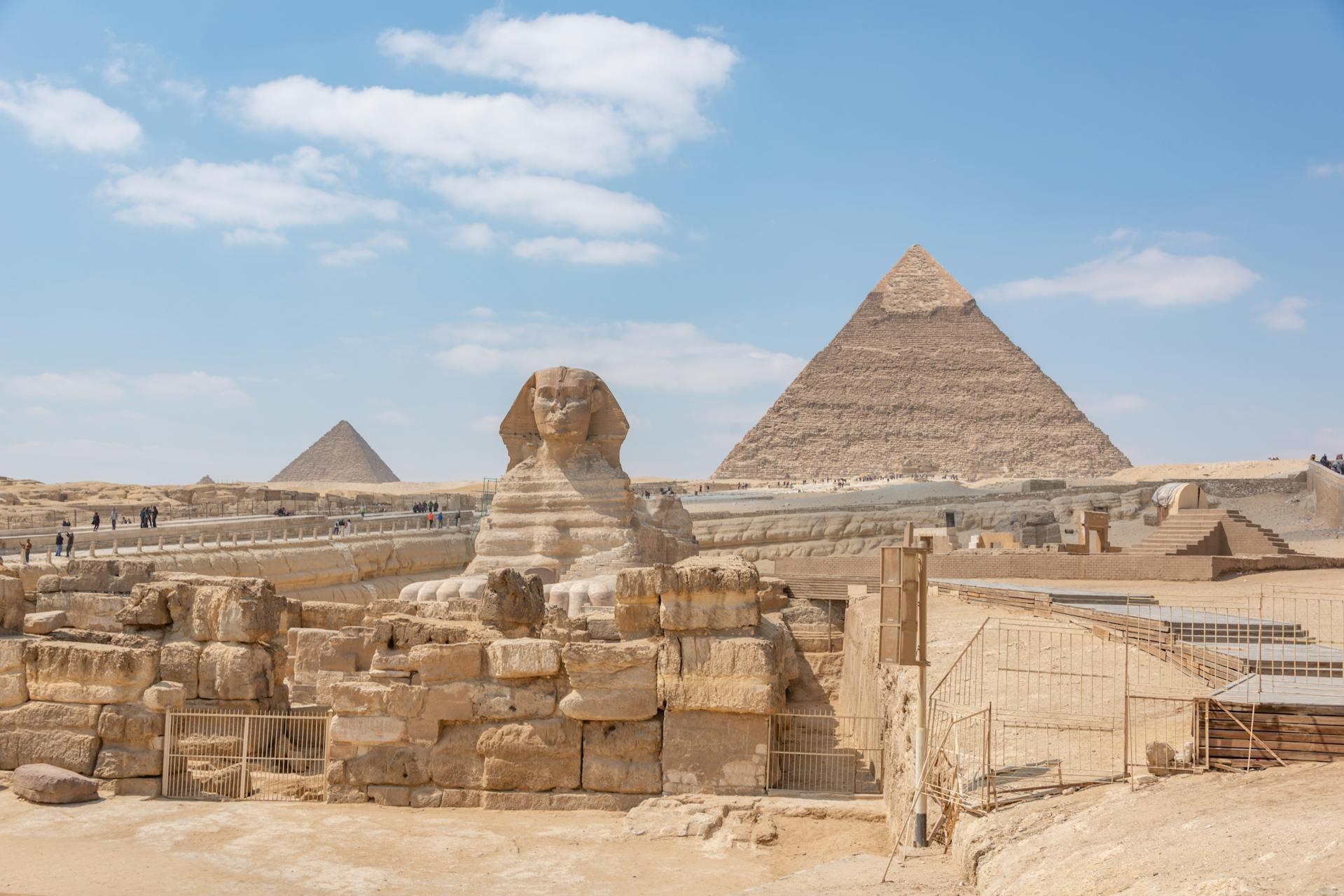 The Great Sphinx and the pyramids.