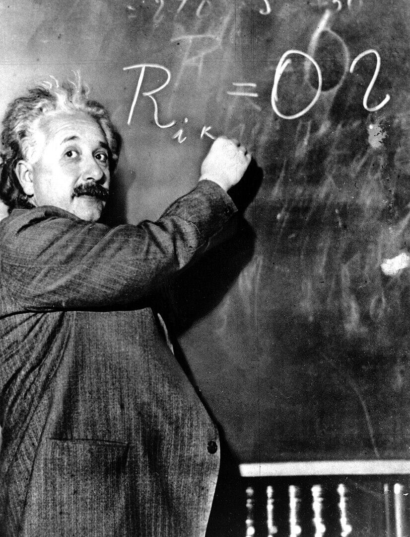 Einstein writes on a board at Pasadena, 1931