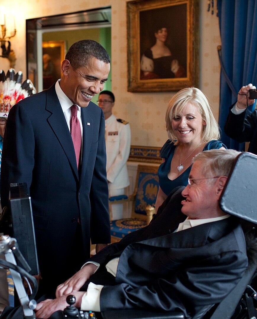Stephen Hawking meeting Barack Obama at the White House.