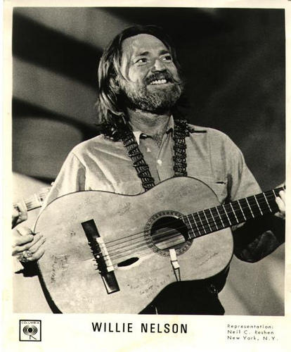 black and white photo of Willie Nelson