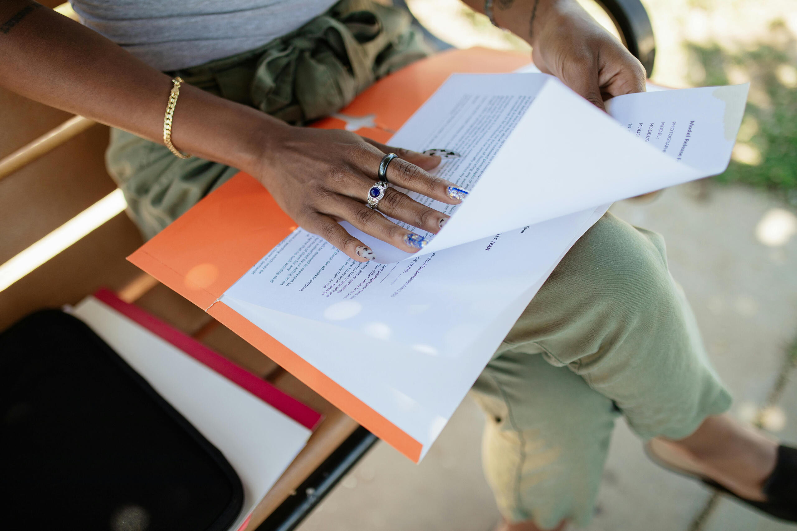 Woman checking documents