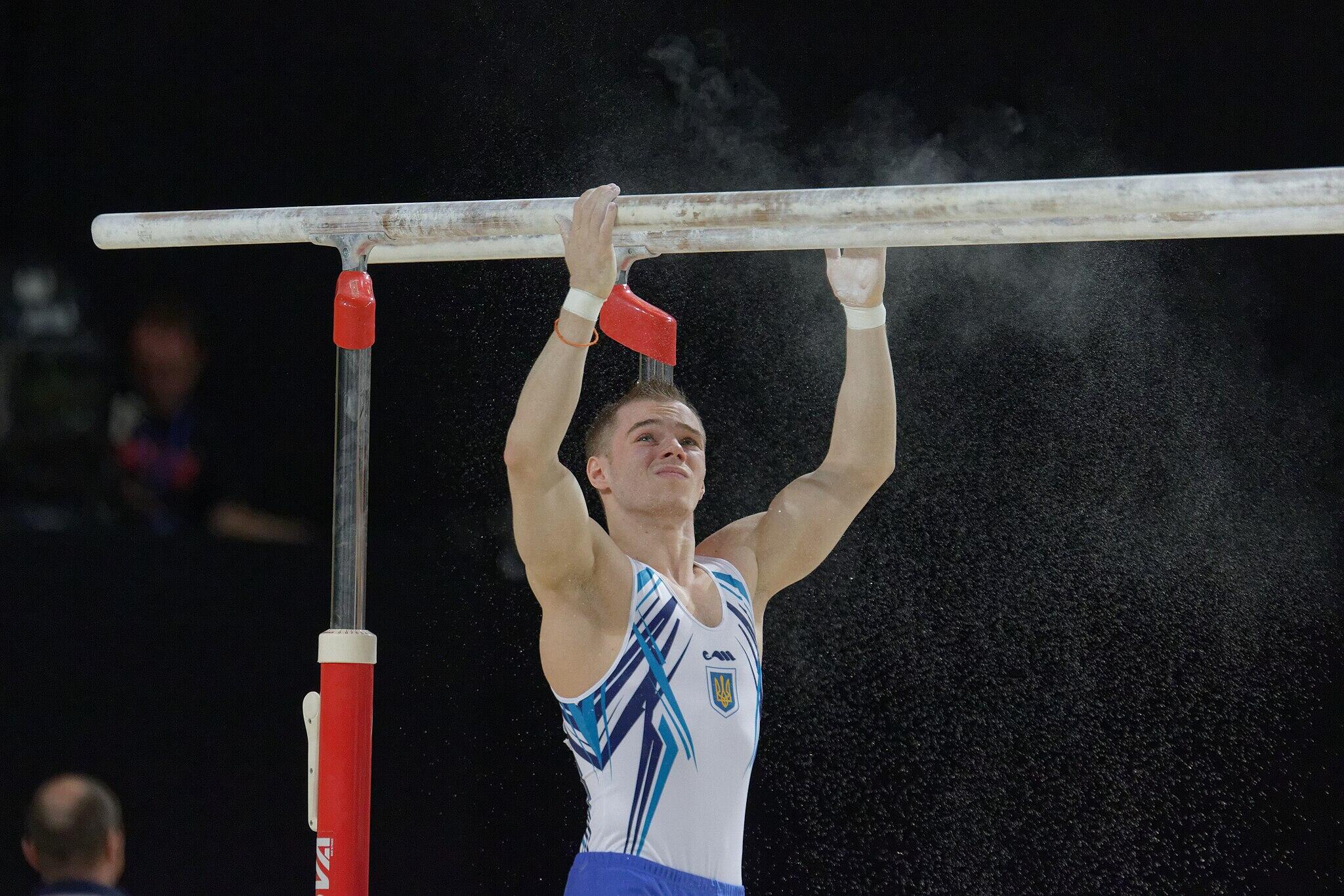 Oleg Verniaiev on the parallel bars.