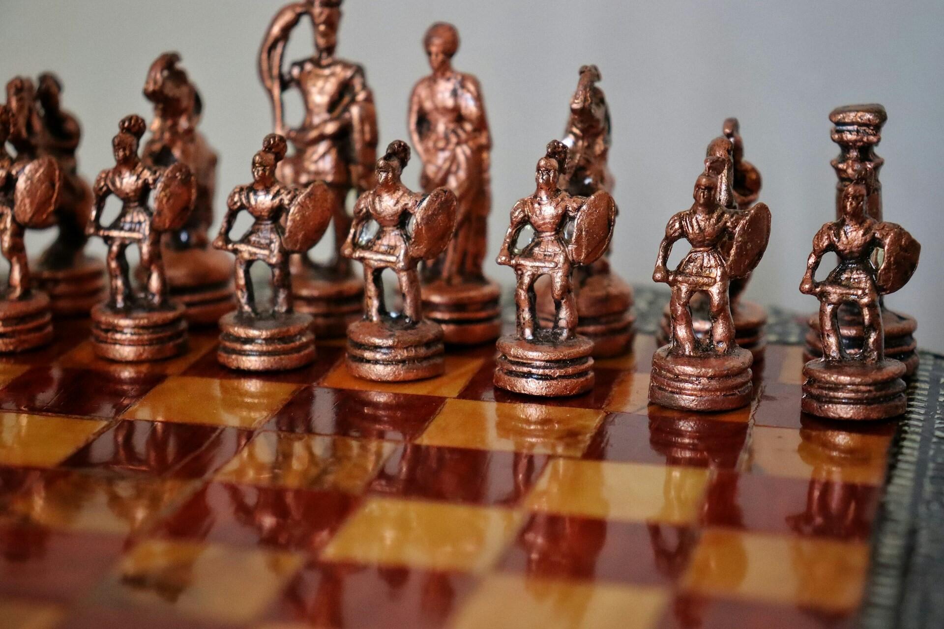 Carved chess pieces.