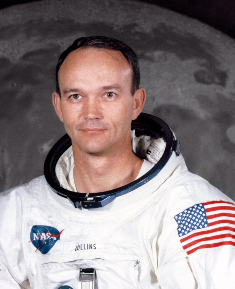 Michael Collins portrait wearing space suit without helmet
