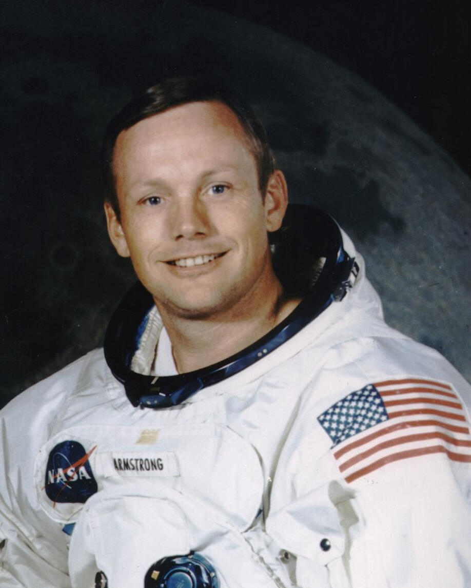 Neil Armstrong portrait wearing space suit without helmet