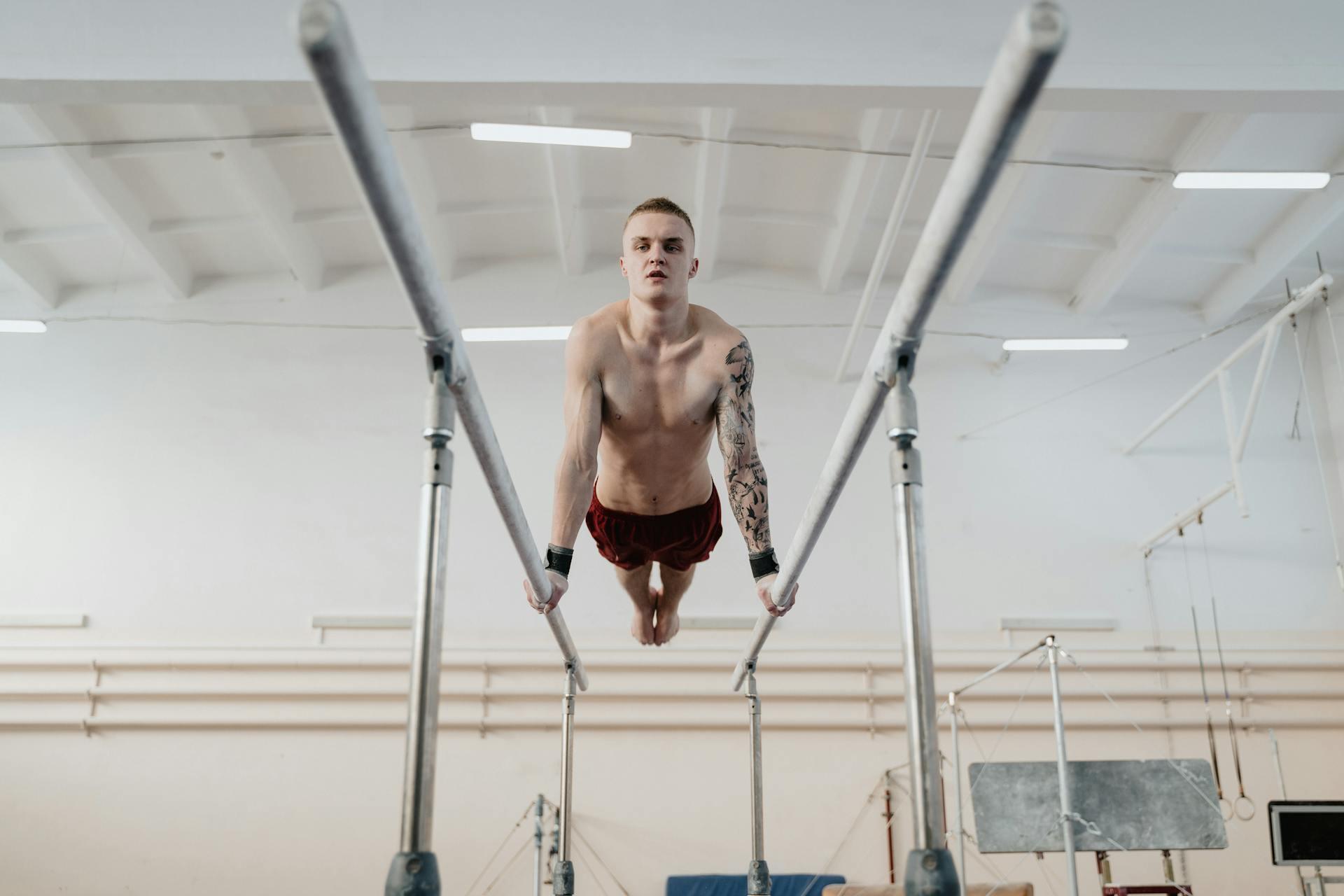 Training session of parallel bars.
