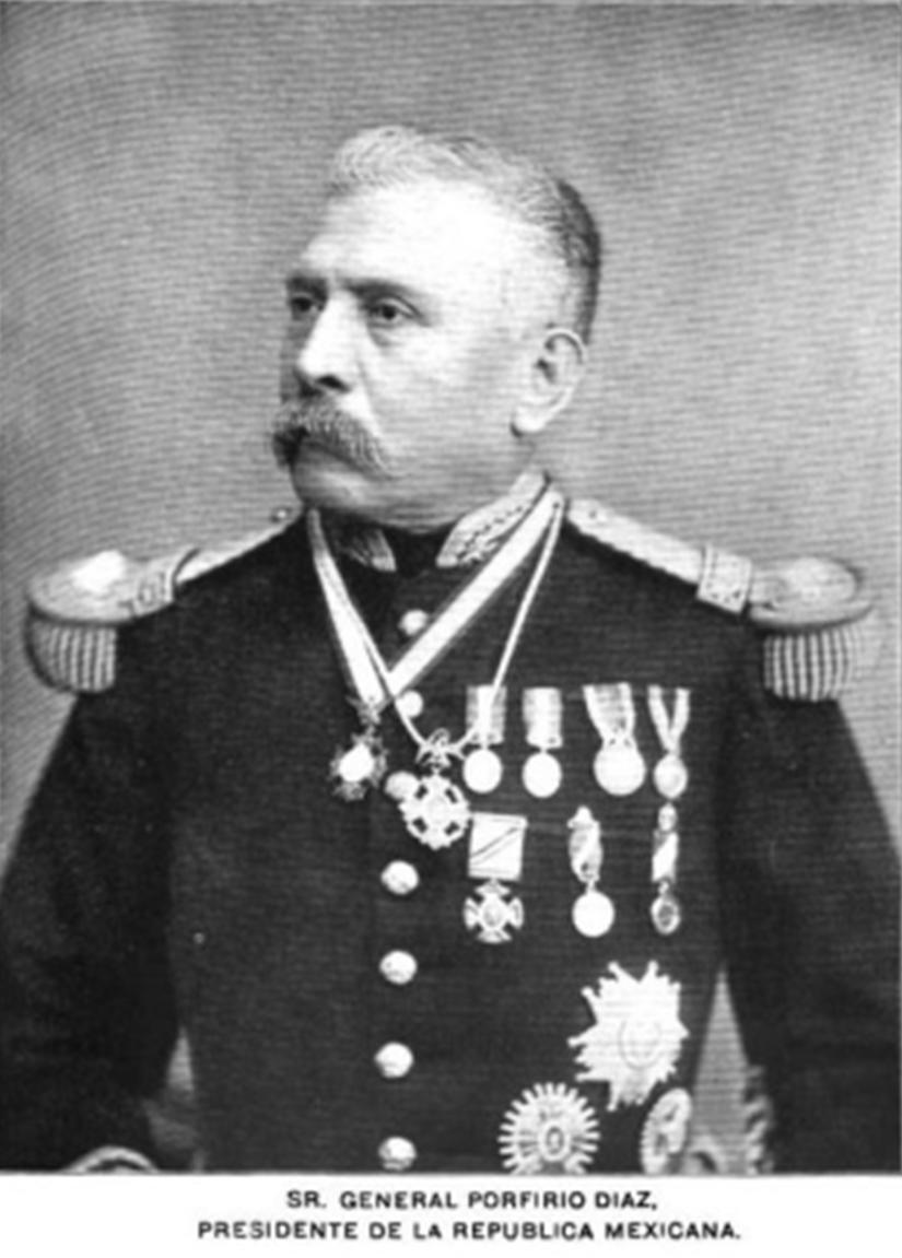 General and president Porfirio Diaz in a black and white photo.