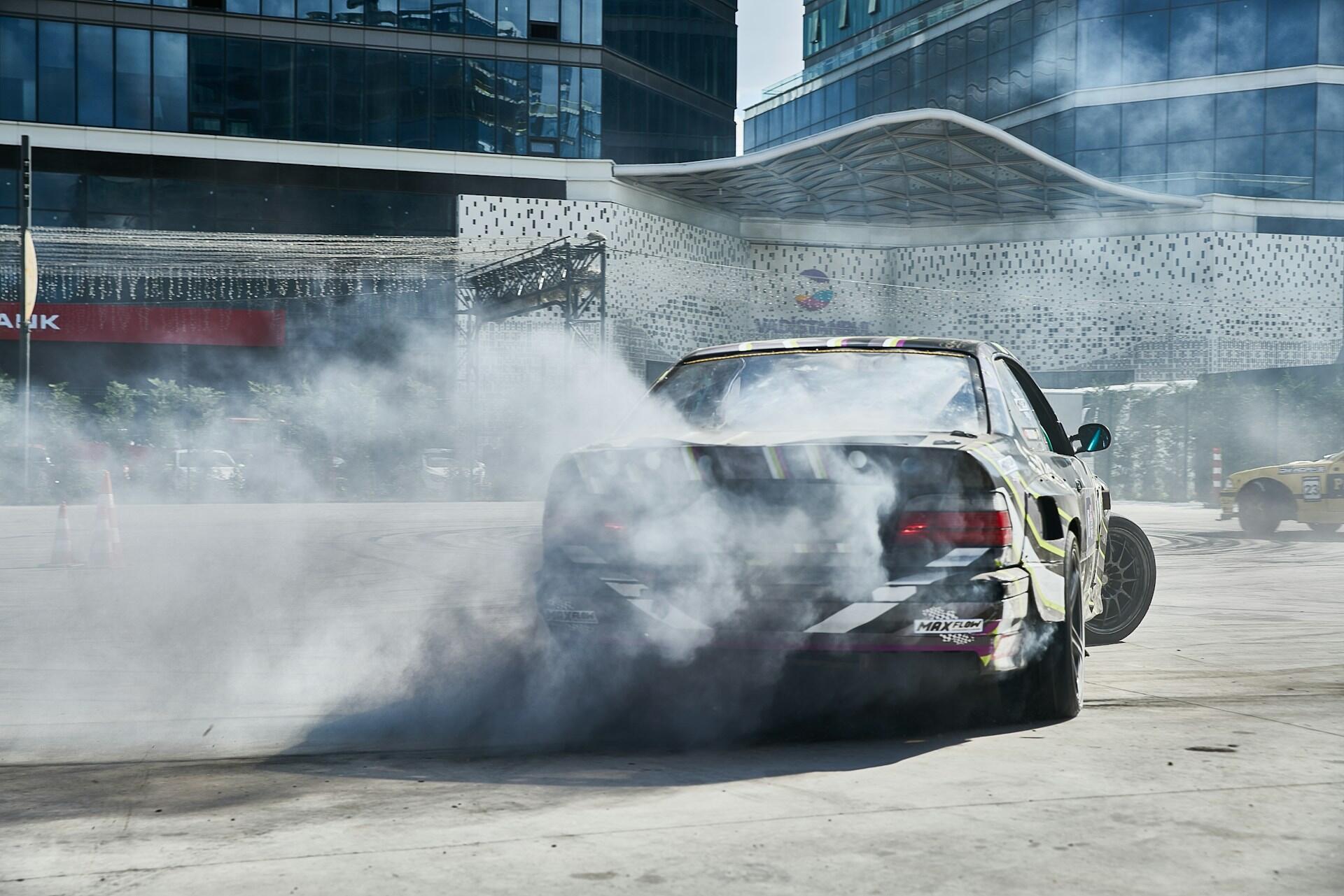 Car drifting in action.