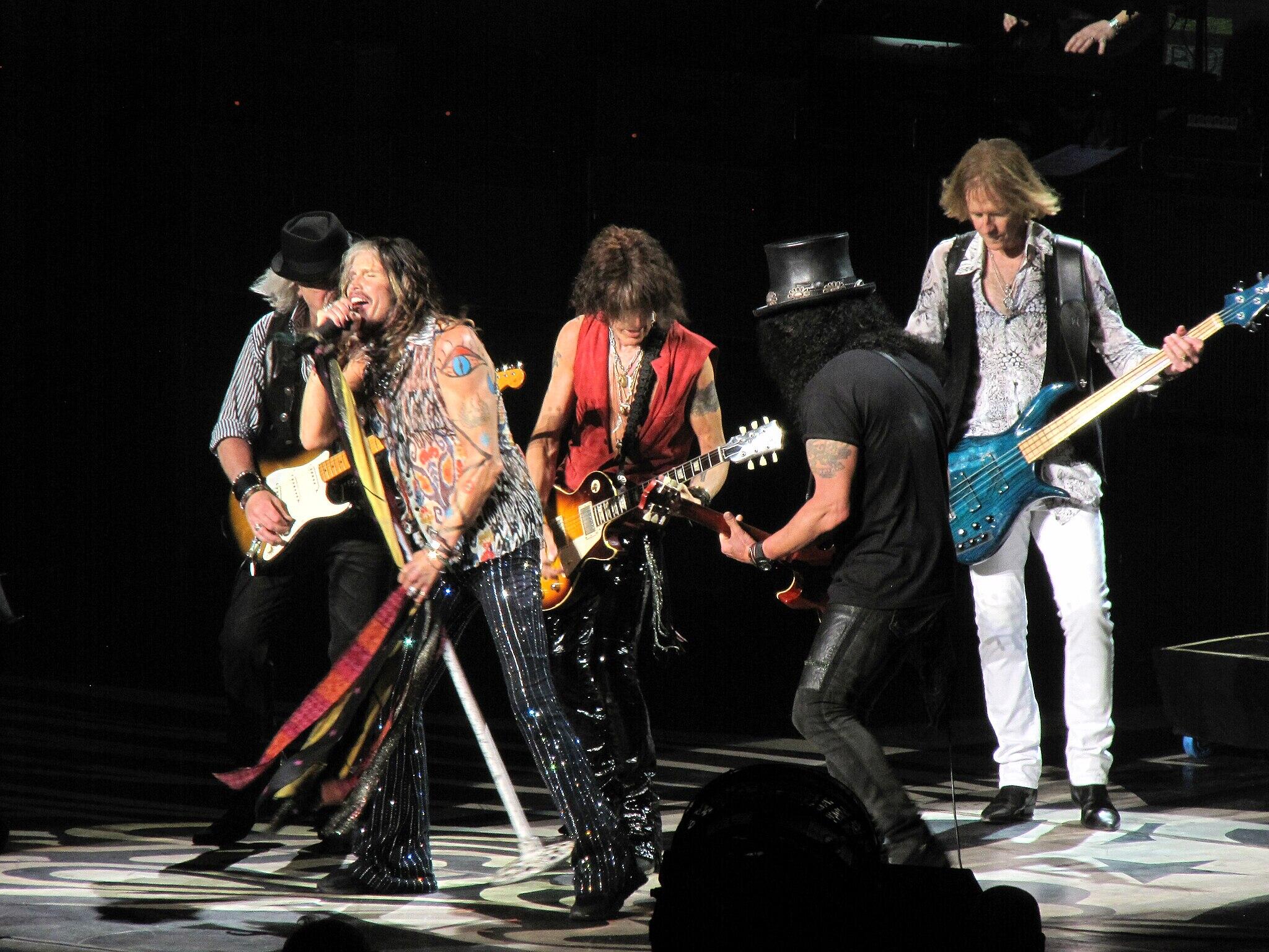 Aerosmith performing on stage