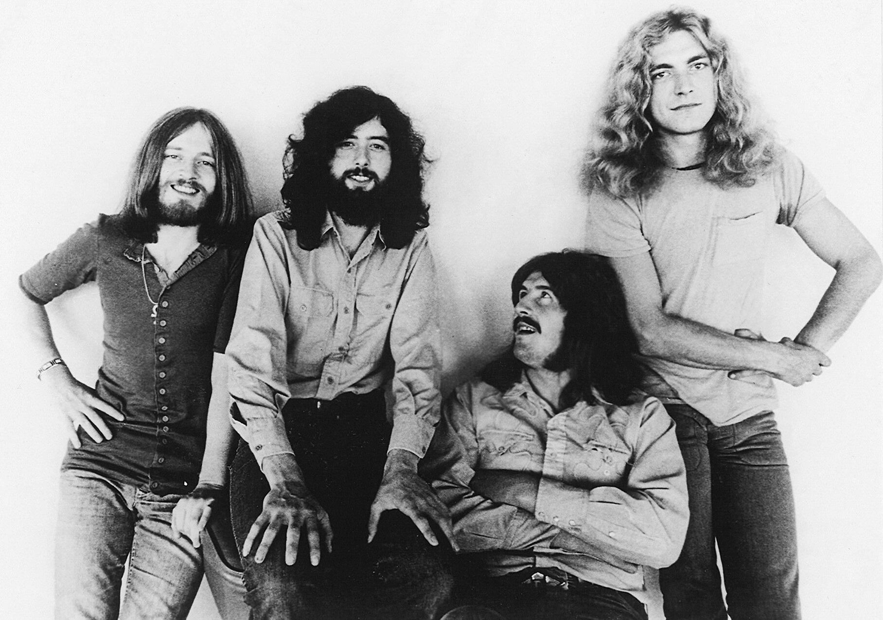 Black and white photo of Led Zeppelin