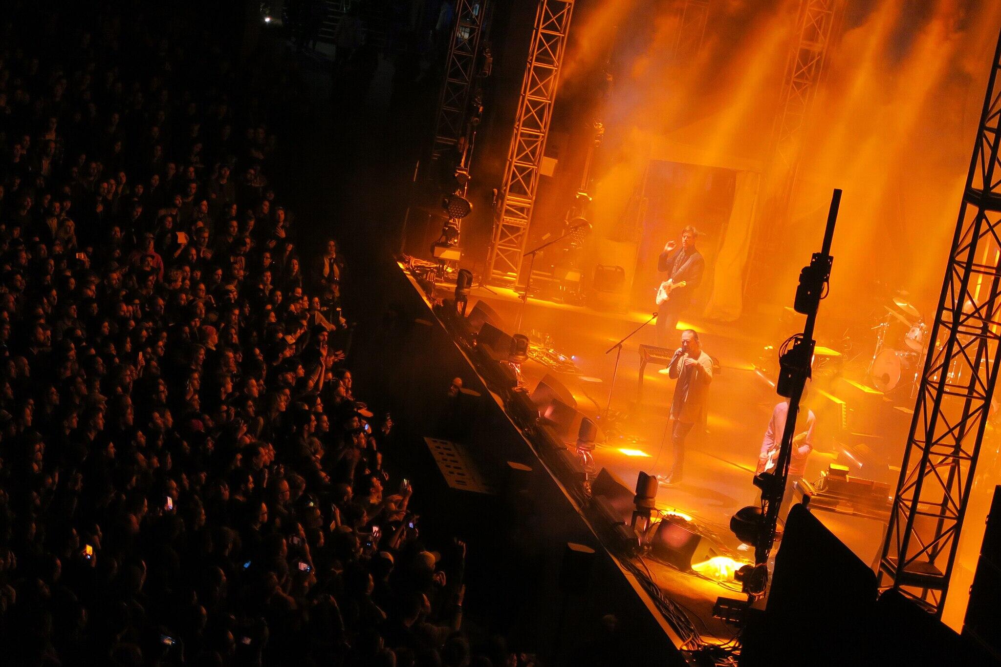 Radiohead performing on stage