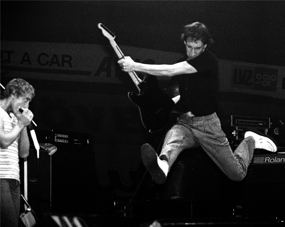 Black and white photo of The Who on stage