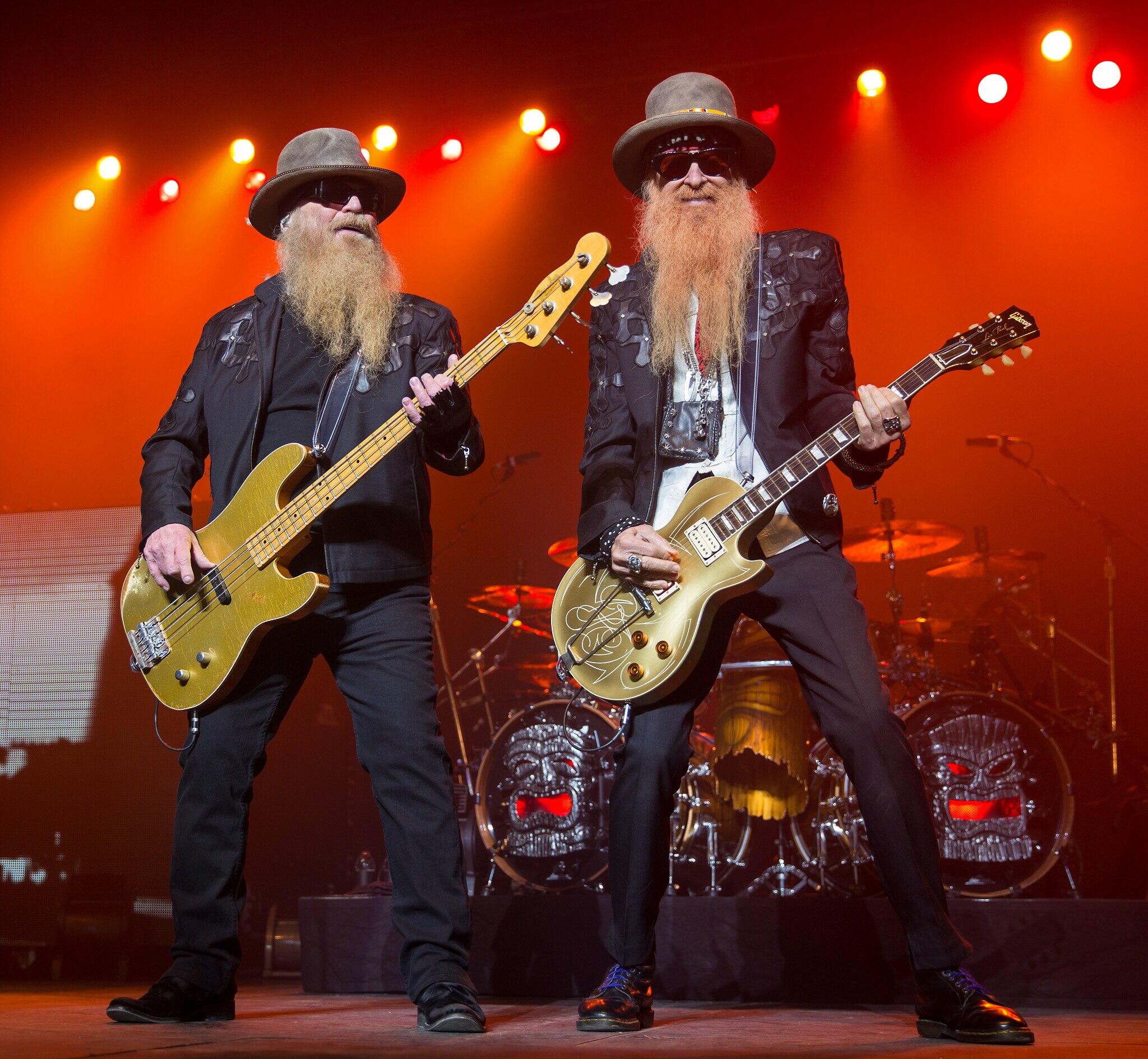 ZZ Top performing on stage.