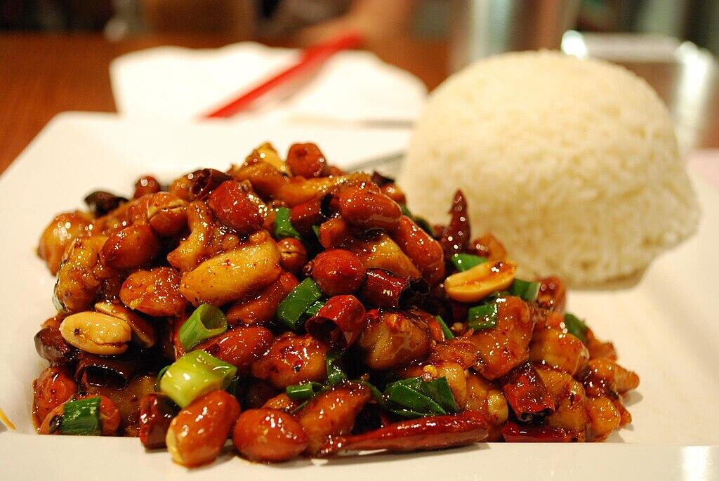 Gong Bao Chicken served with rice.