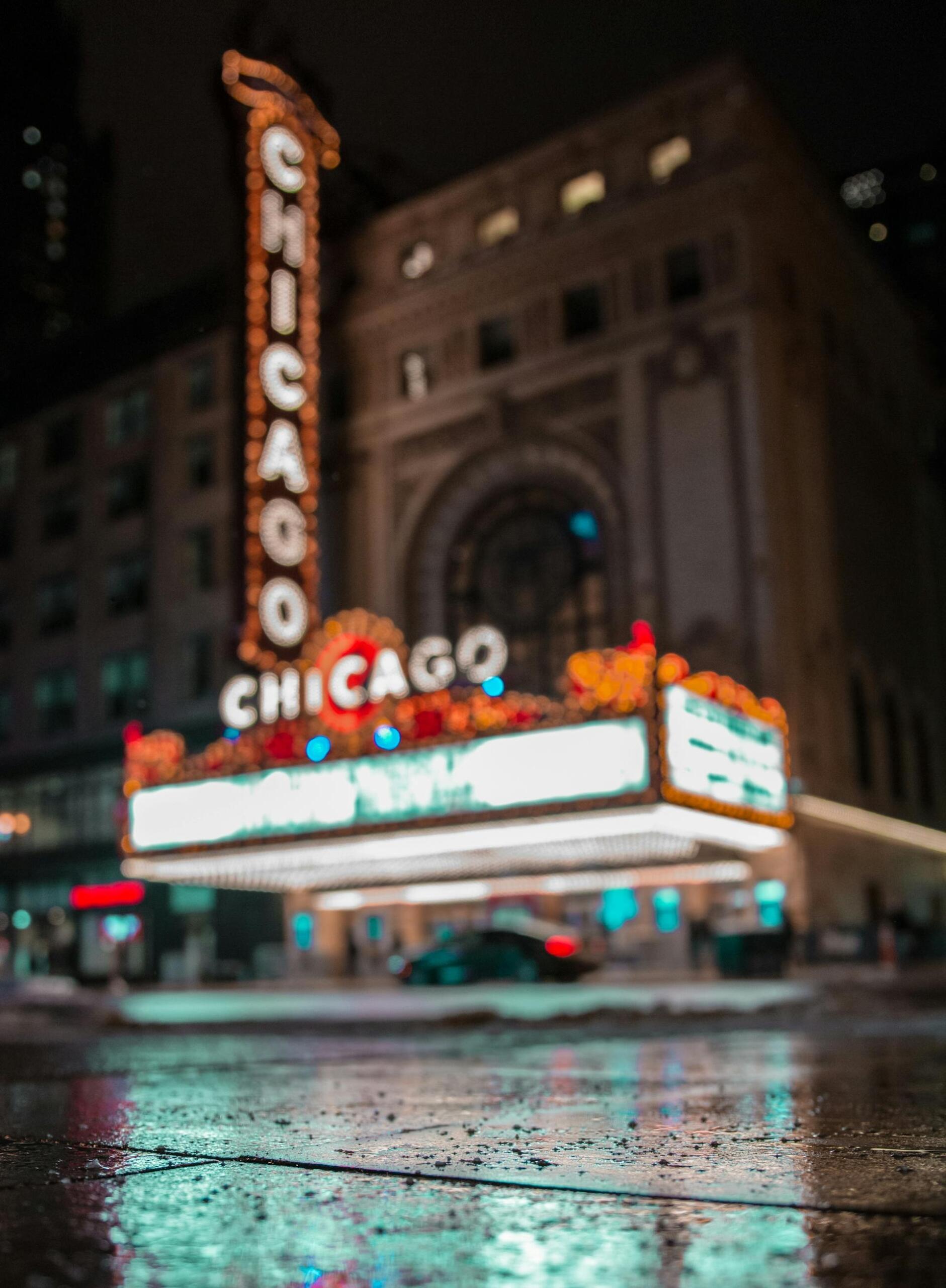 the Chicago theater at night
