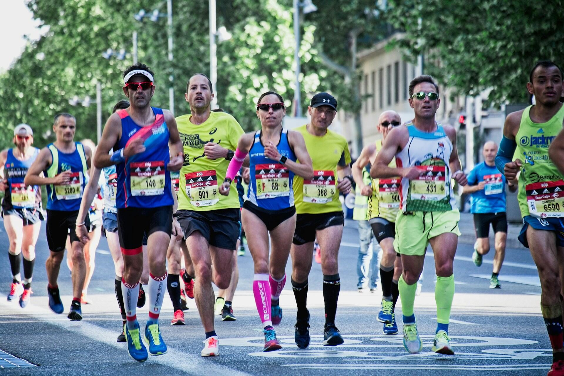 A group of runners during a marathon.
