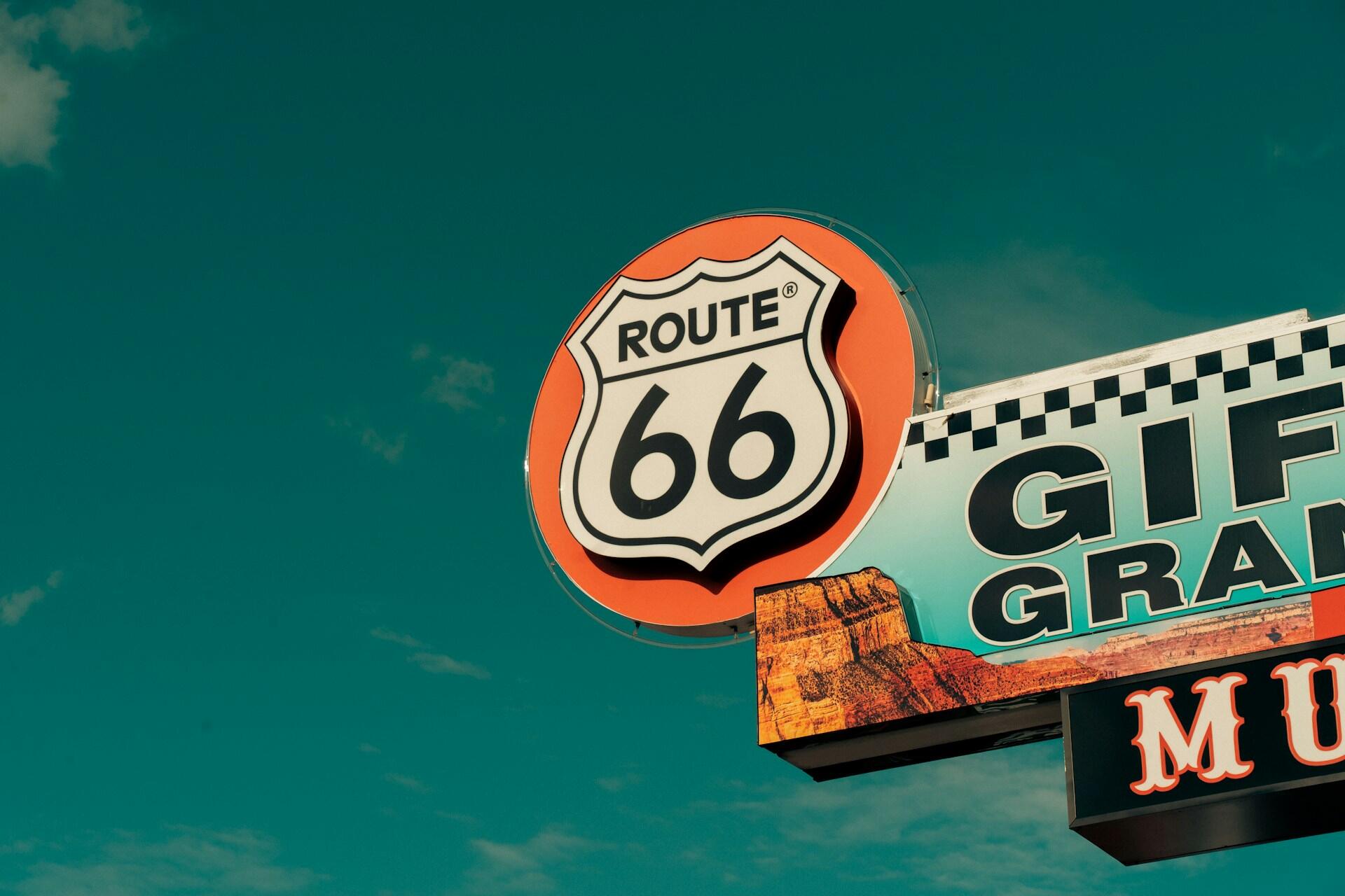 A Route 66 sign.