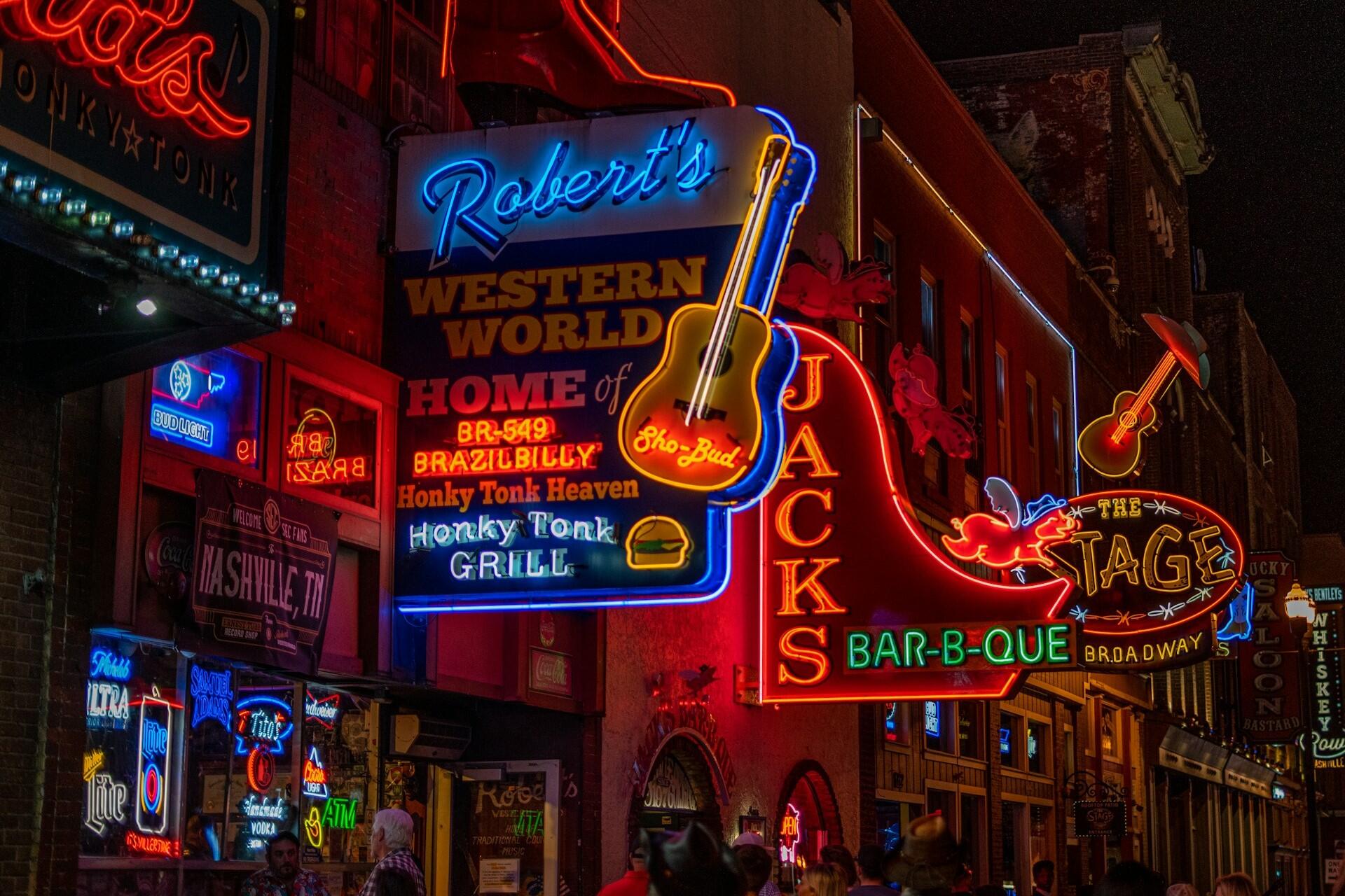 Neon street signs in Nashville.