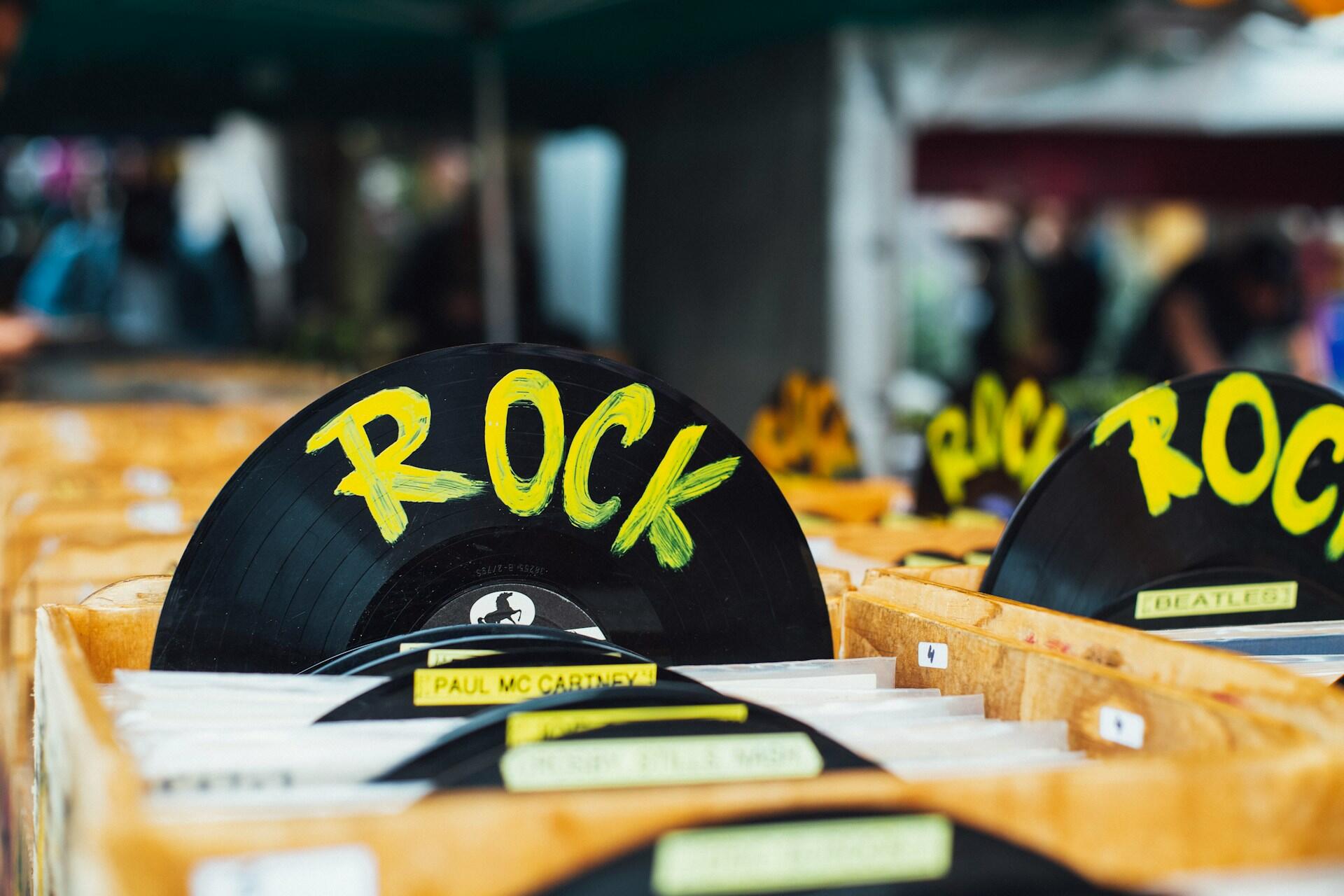 A rock section in a record store.
