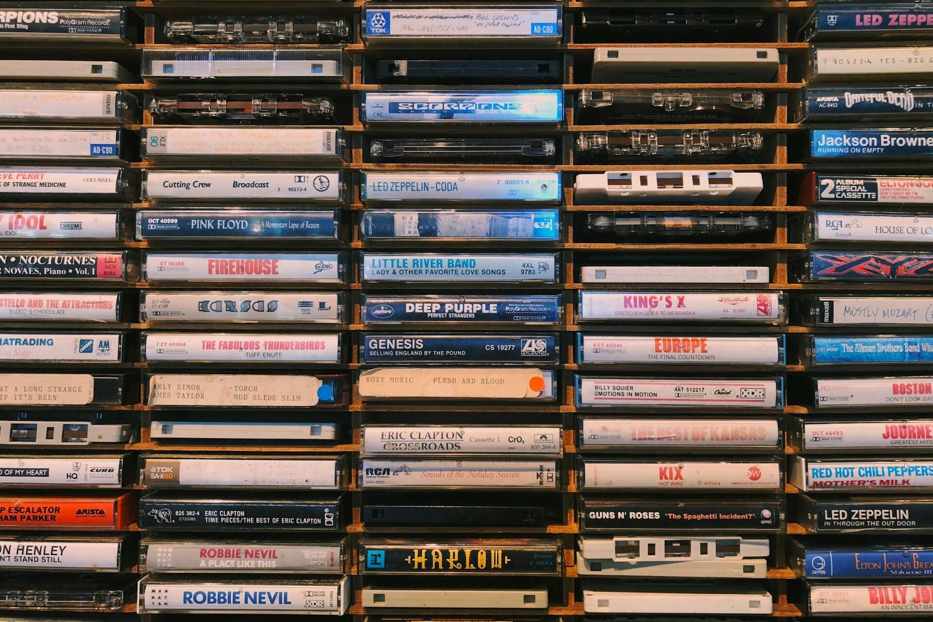 A collection of cassette tapes.