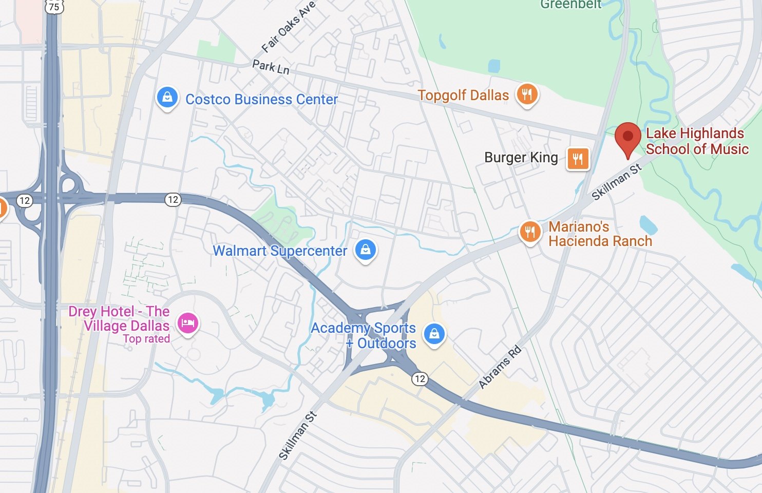 A map of Lake Highlands School of Music