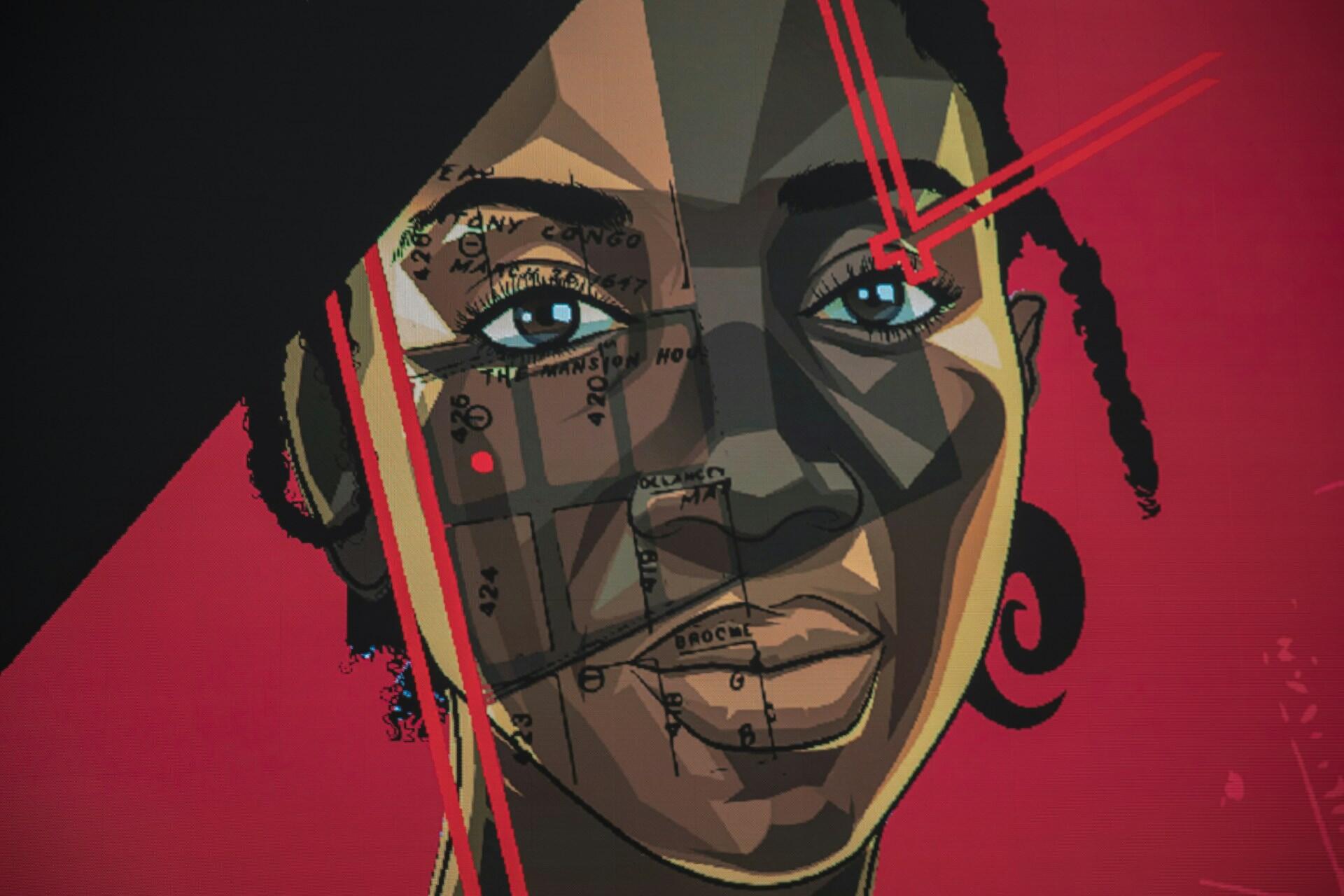 Graphic design depiction of a woman's face.