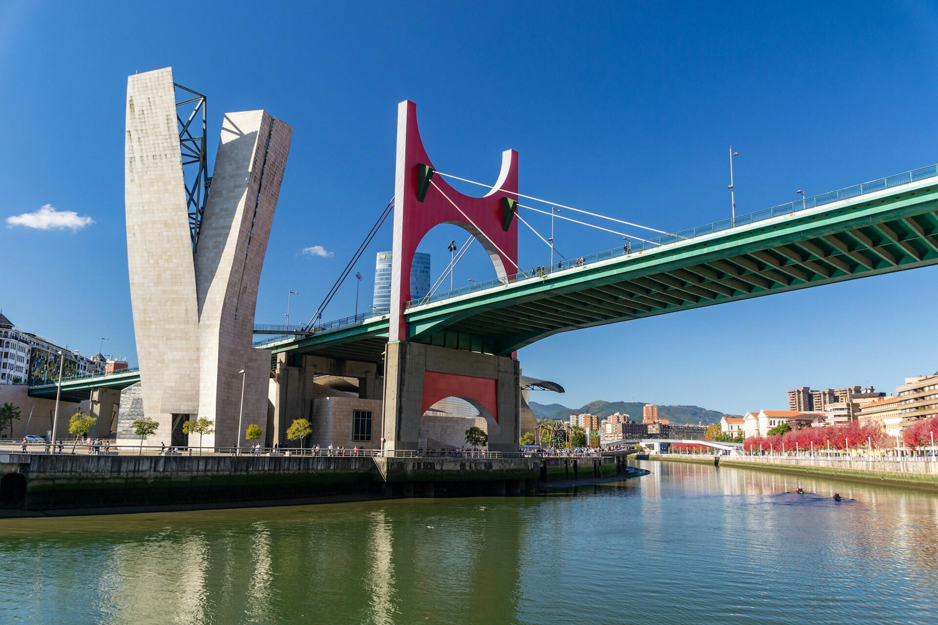 A river and bridge in Bilbao, Spain.