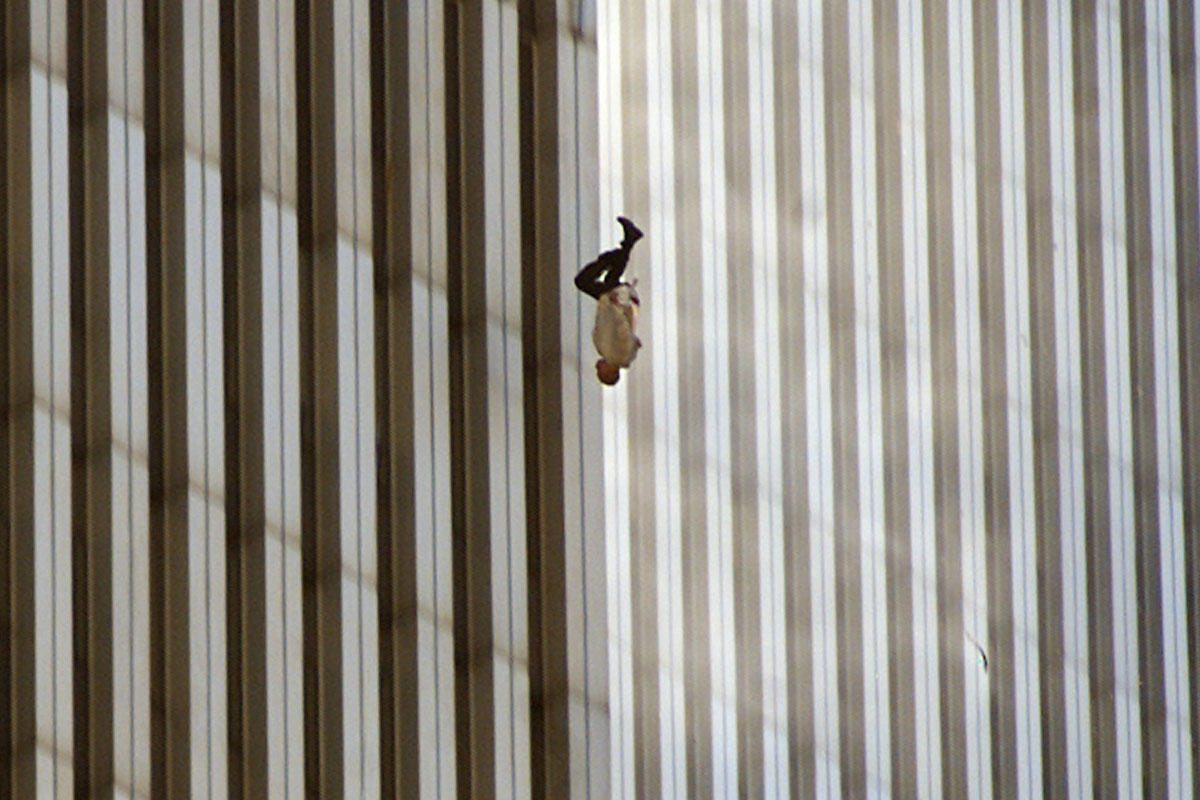 Falling man from September 11th twin buildings.