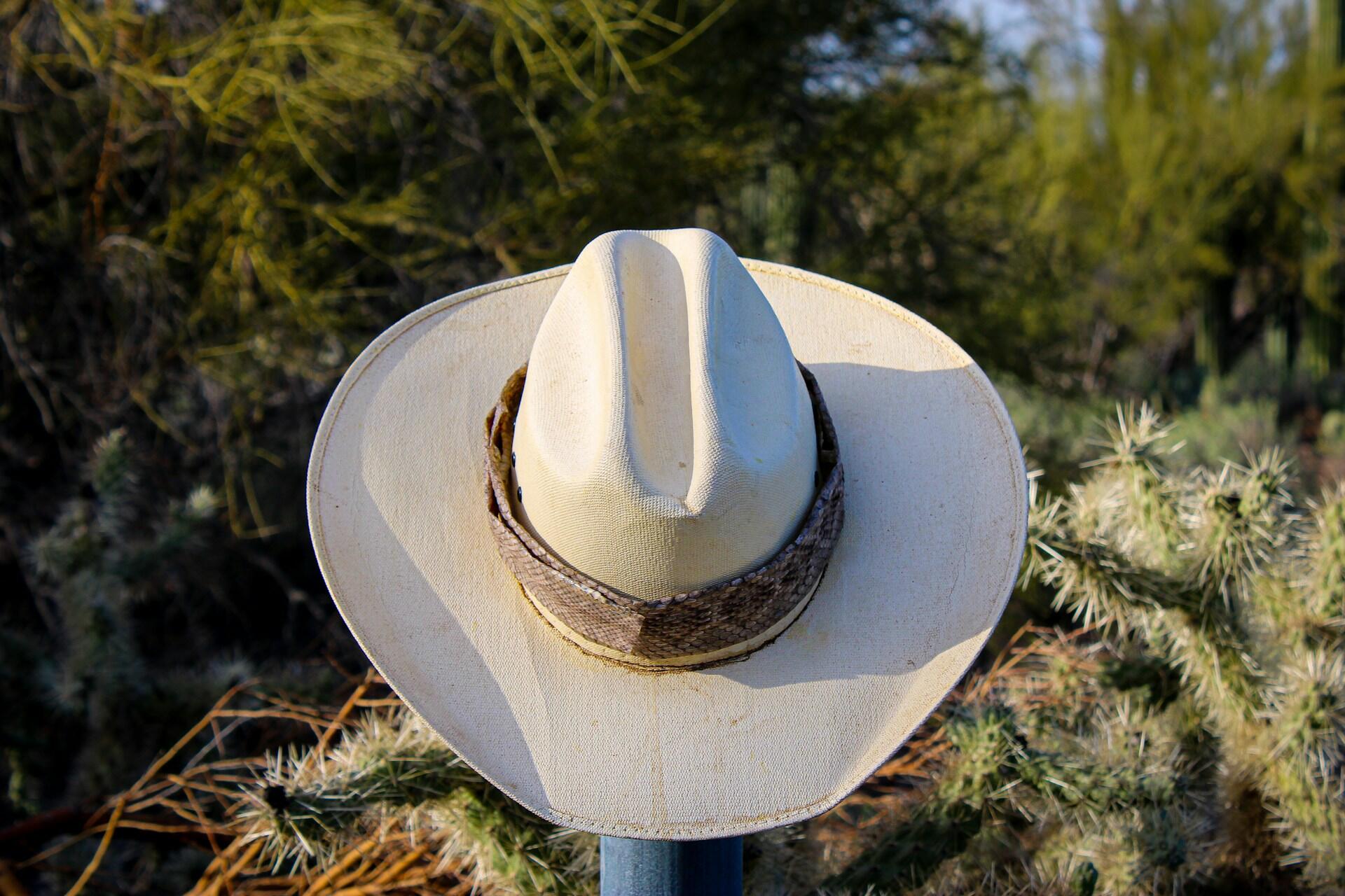 A cowboy hat outside.