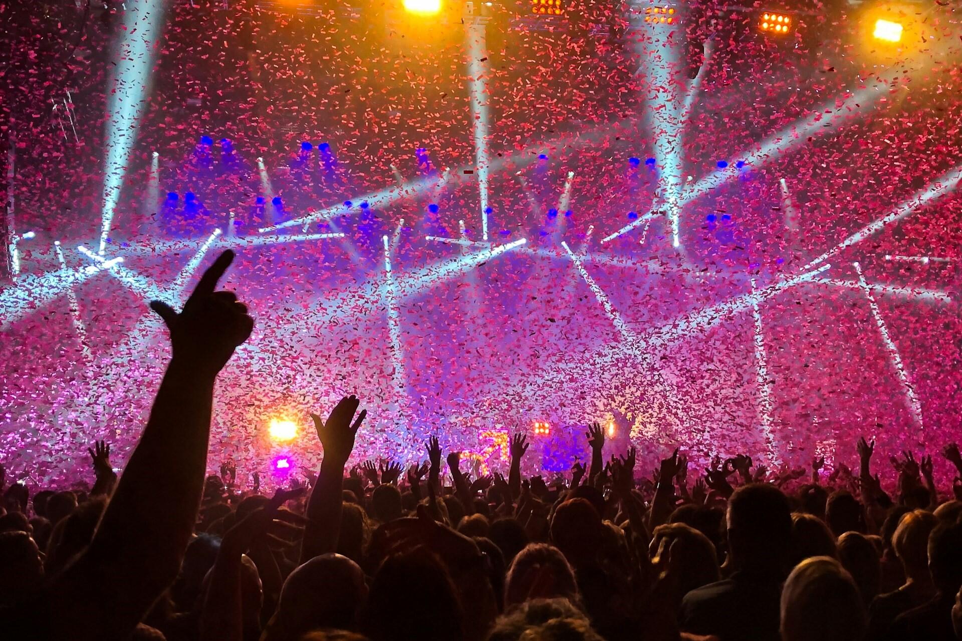 A concert with confetti.