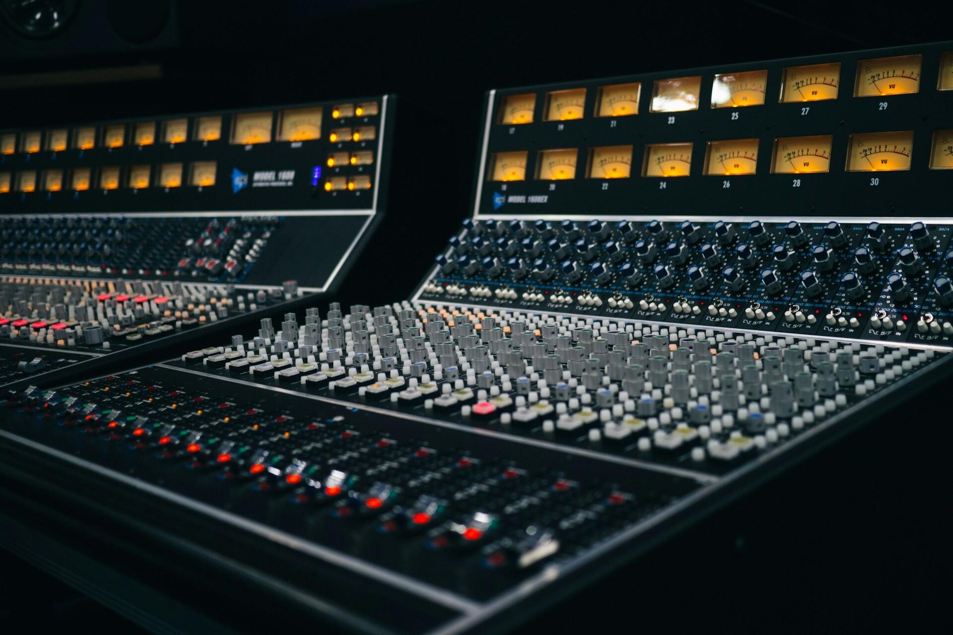 A mixing desk at a recording studio.