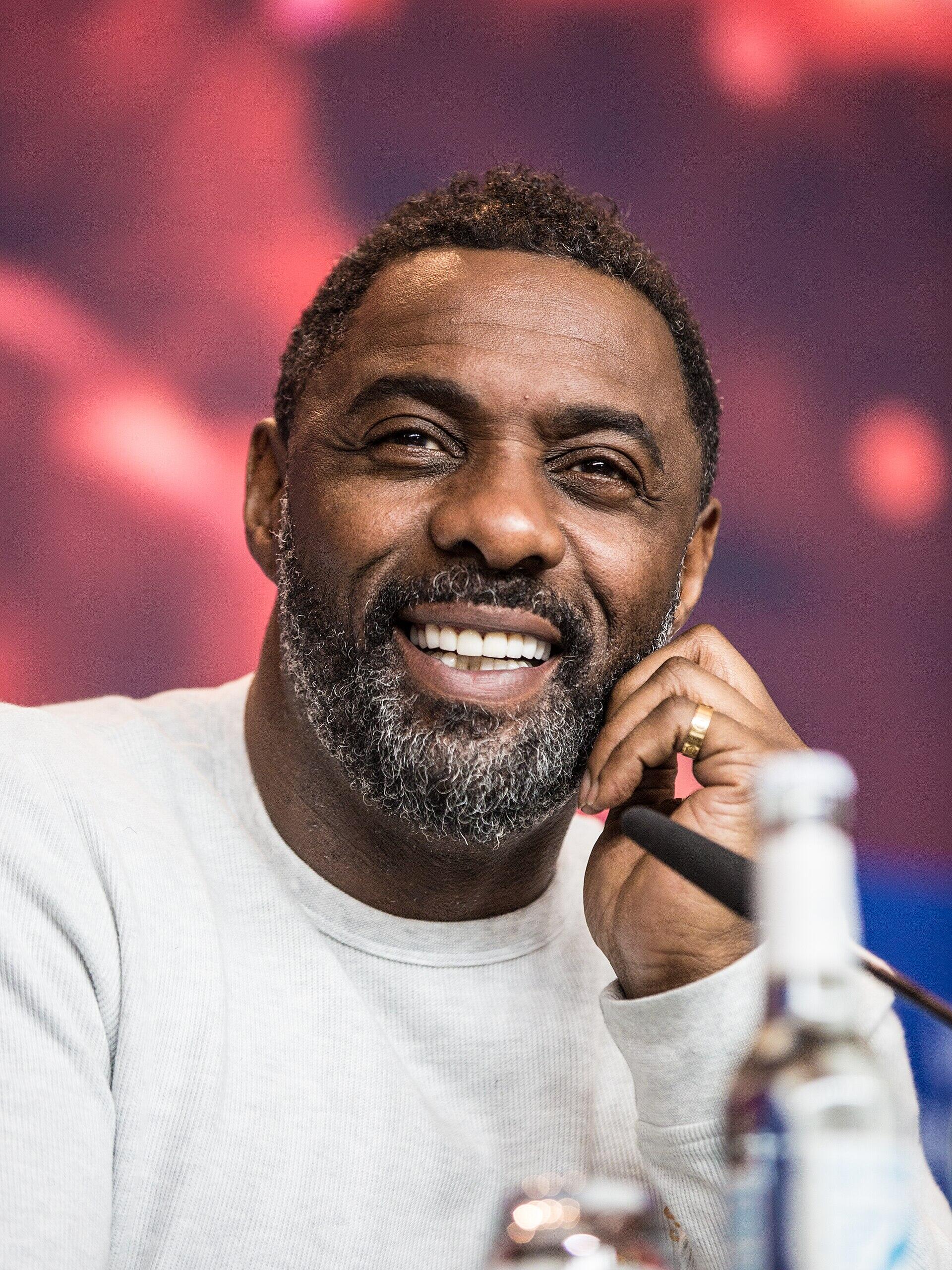 Photo of Idris Elba smiling at a movie convention.