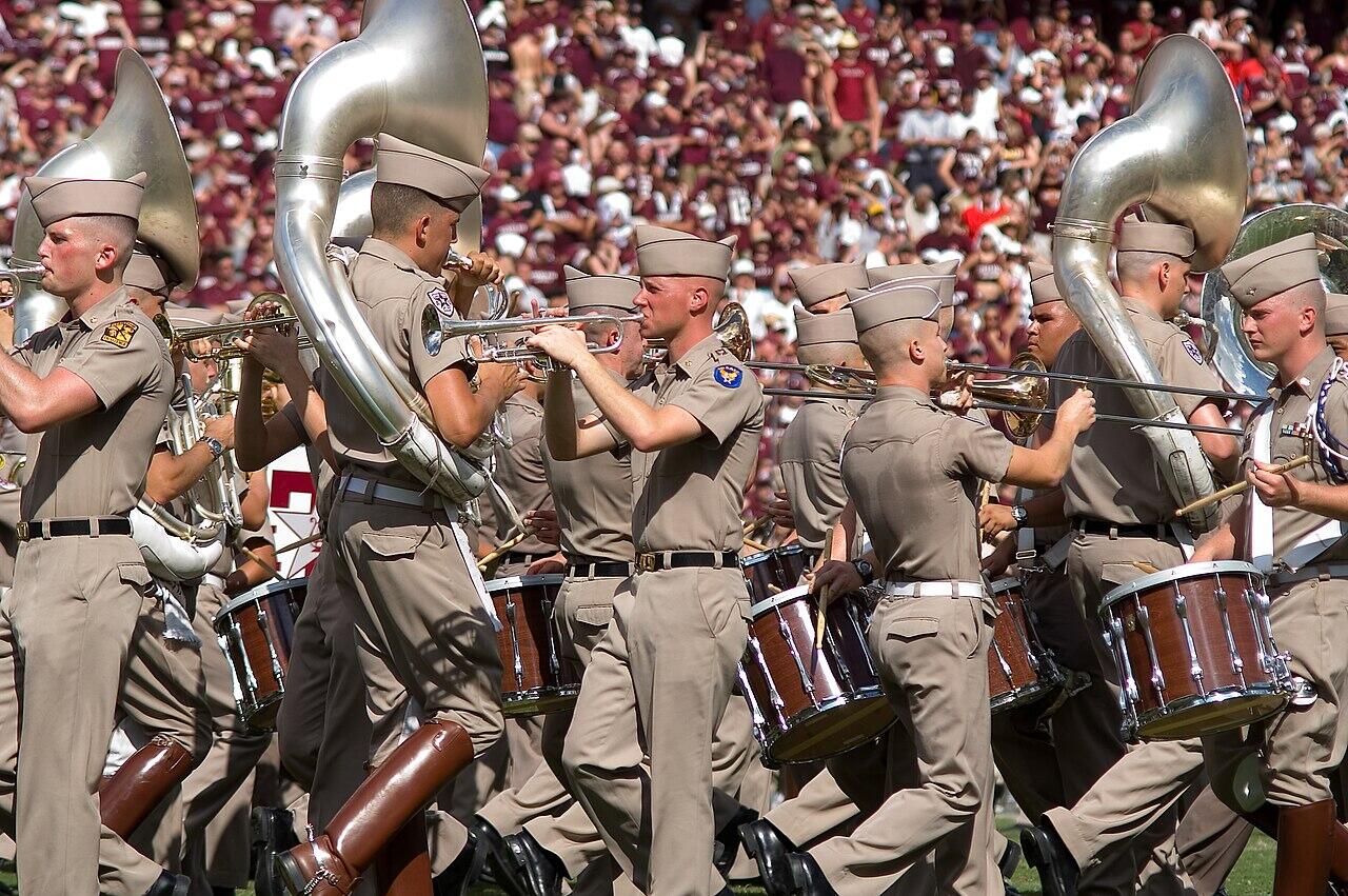 the Fightin' Texas Aggie band performing