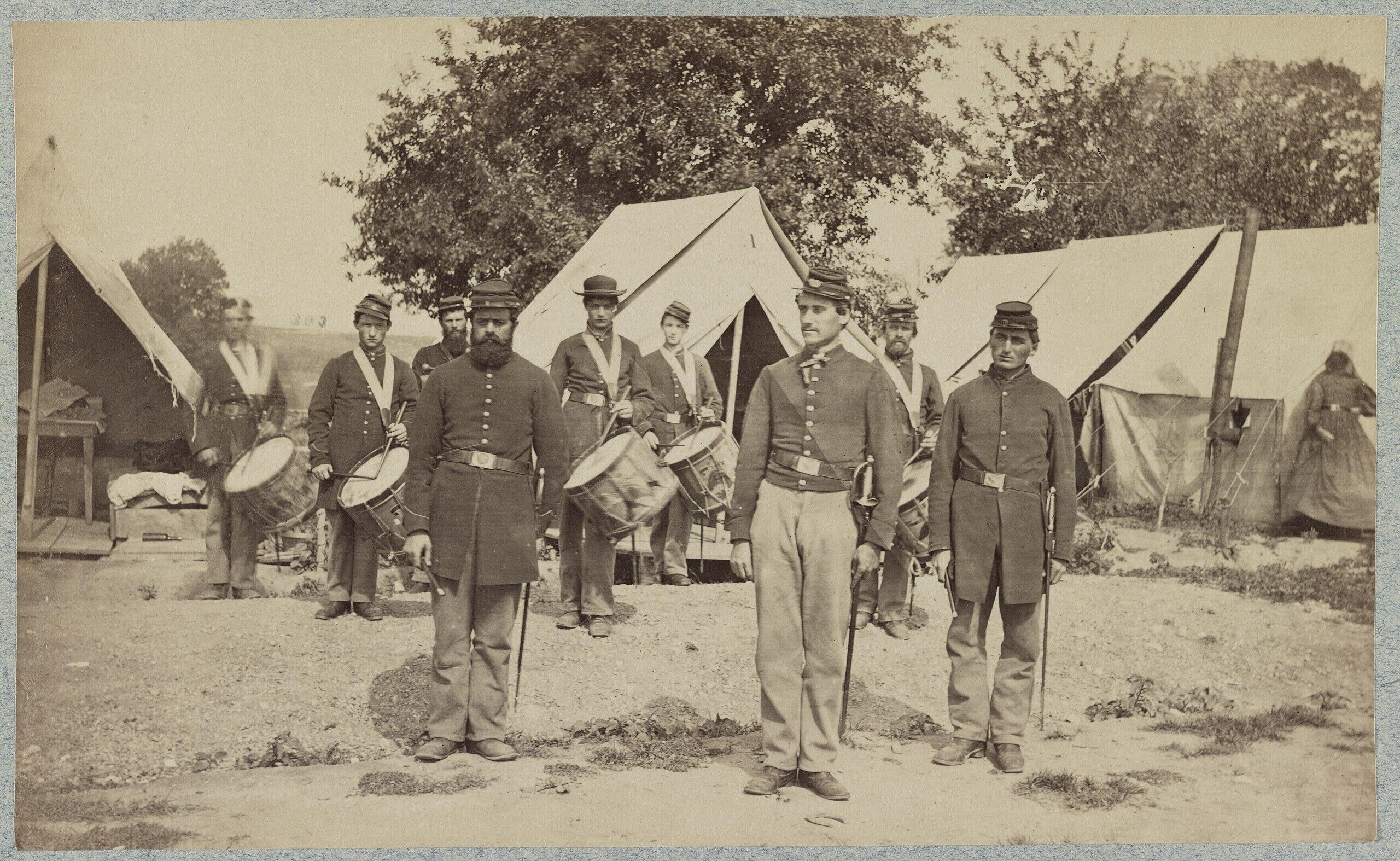 a drum corps from a regiment in the Civil War