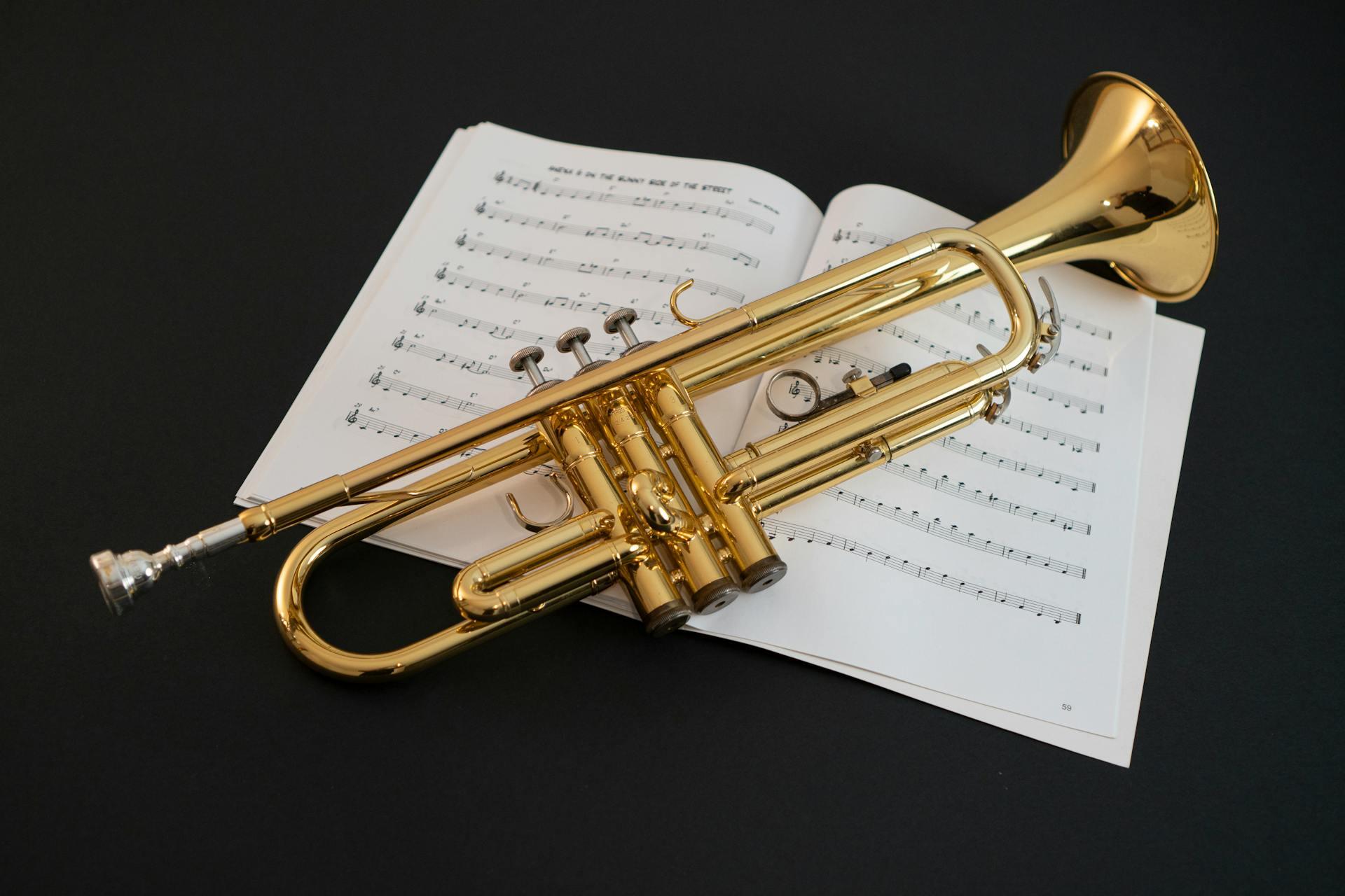 trumpet with sheet music