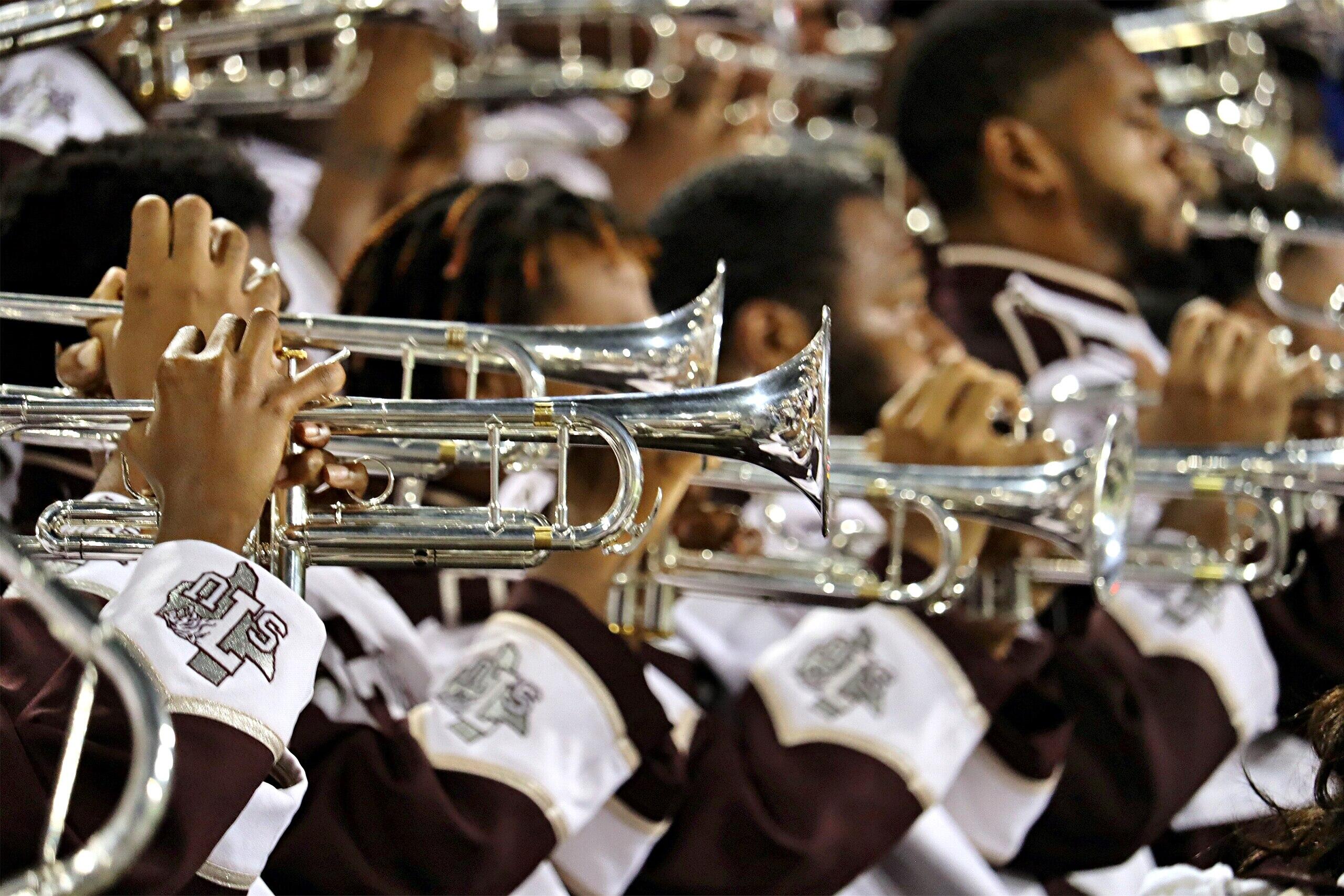 TSU marching band performing at a football game