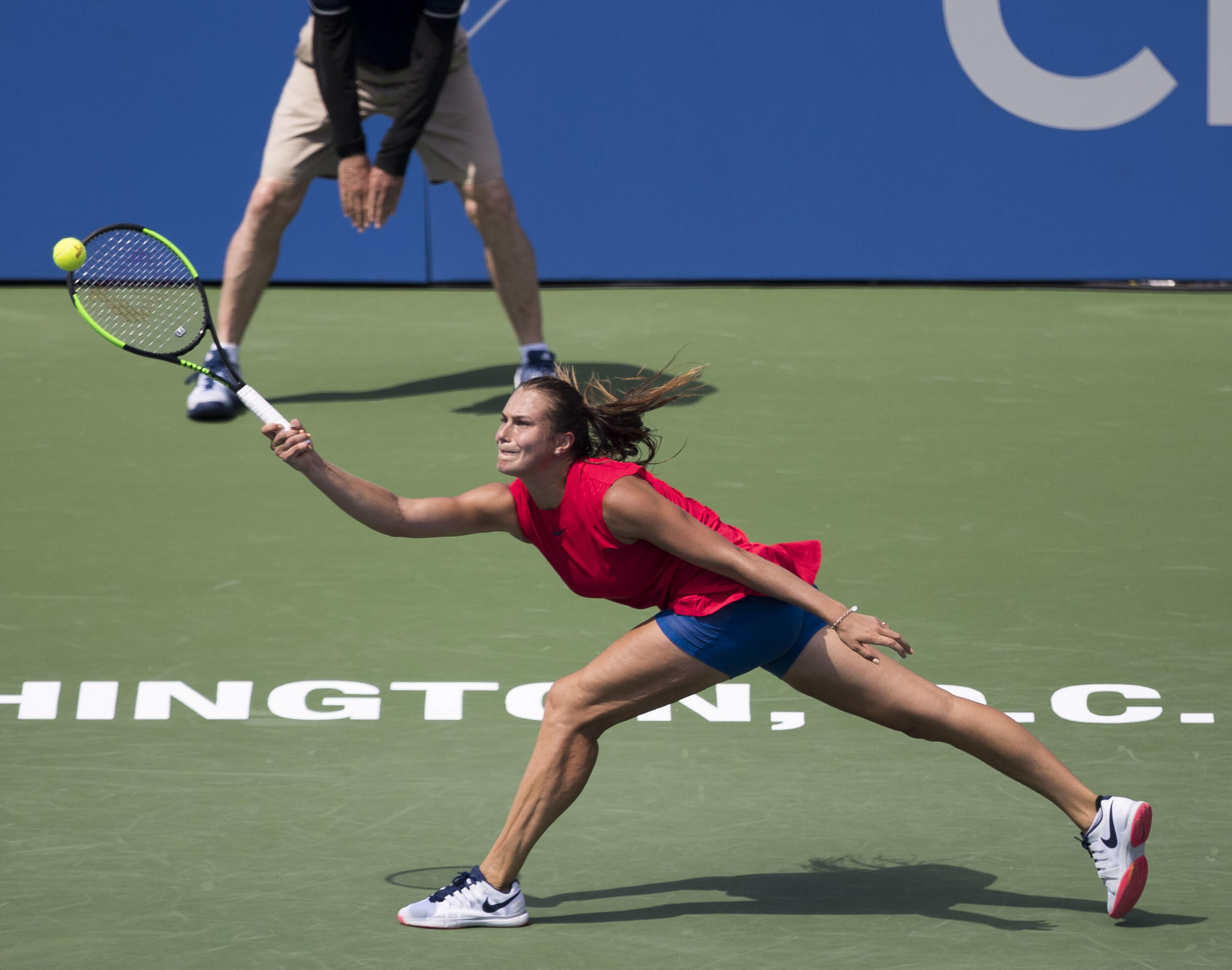 Aryna Sabalenka playing at the Citi Open tournament in 2017