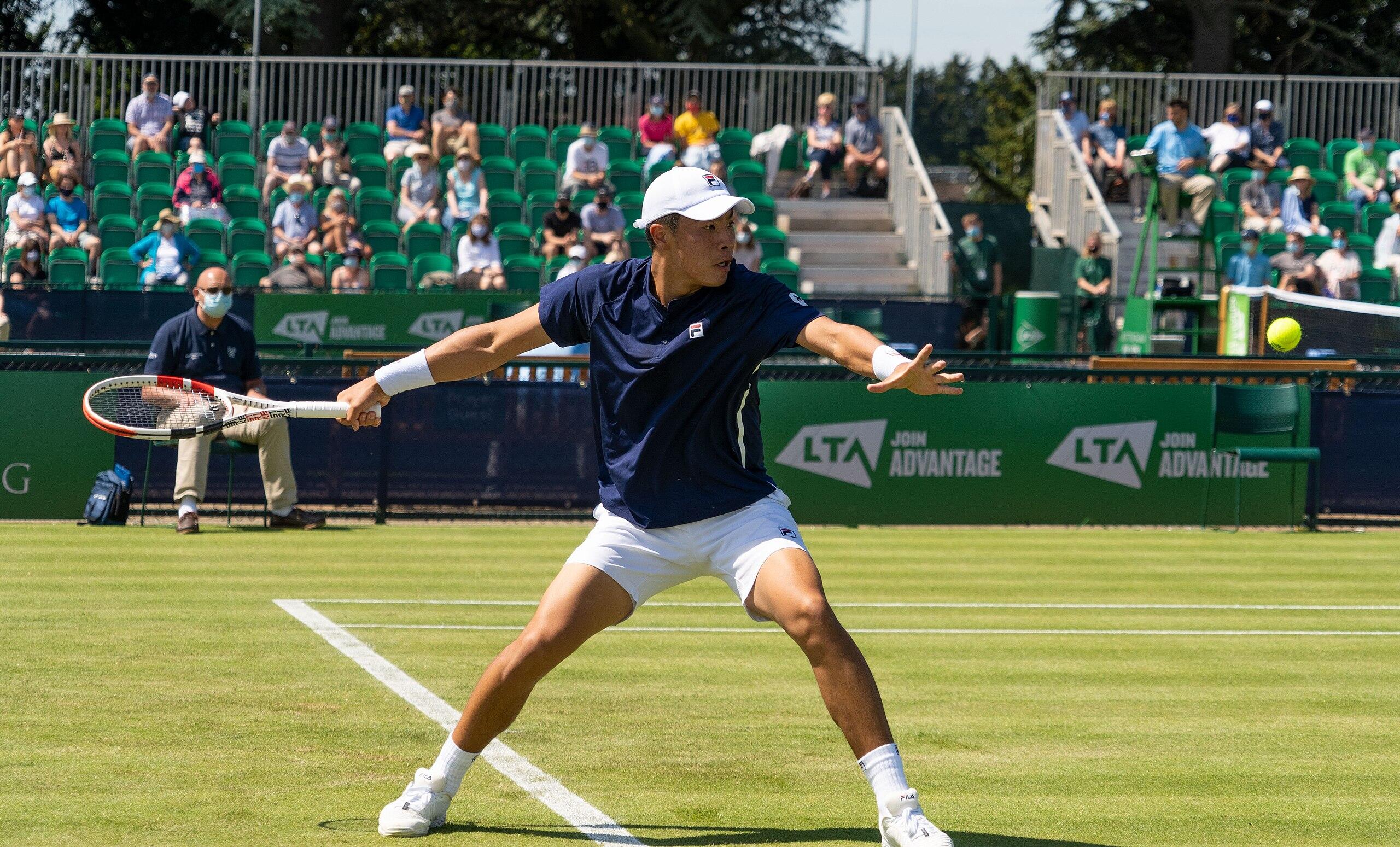 Nakashima playing at the 2021 Nottingham Challenger. 