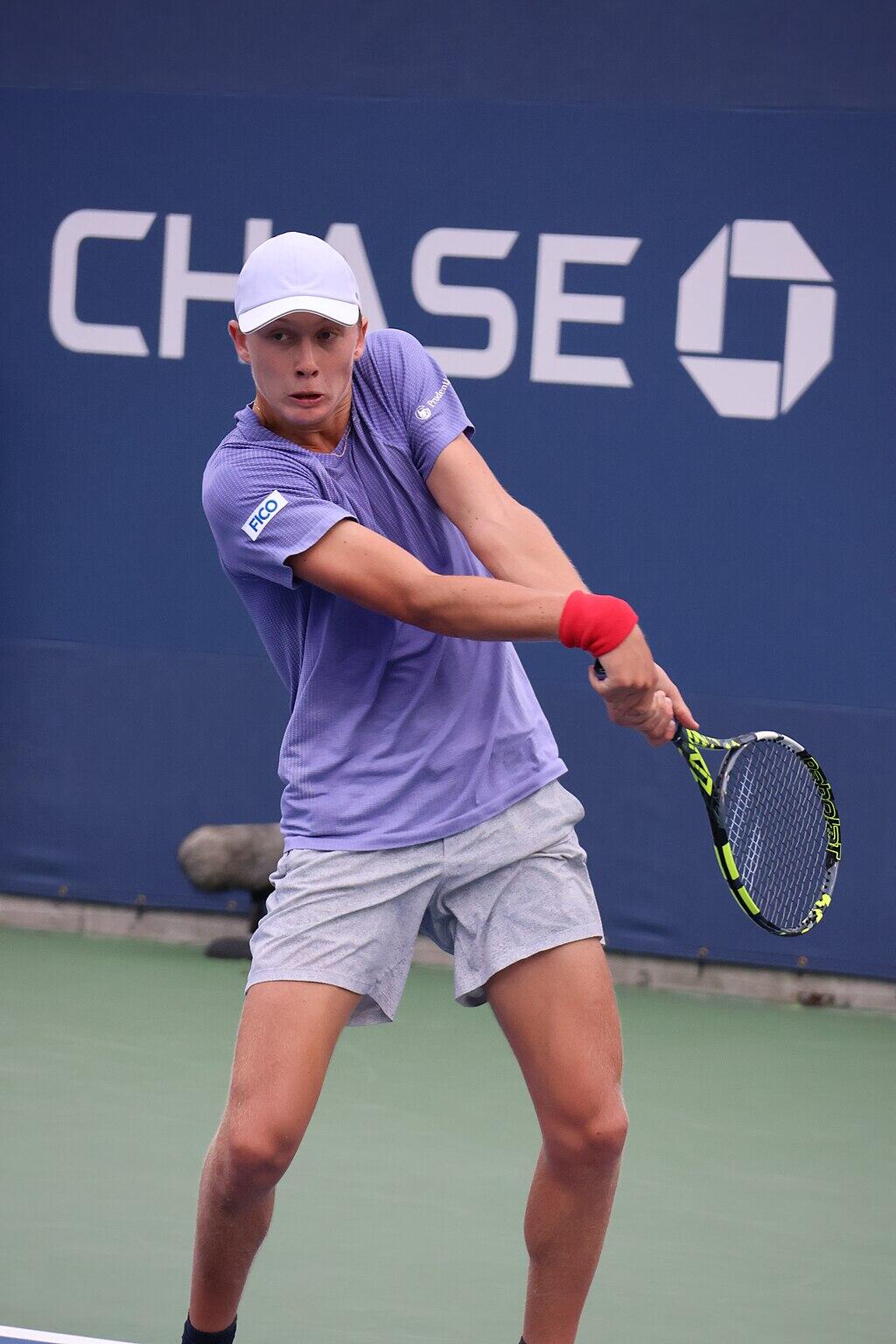 Ethan Quinn playing in the first round of the 2023 US Open