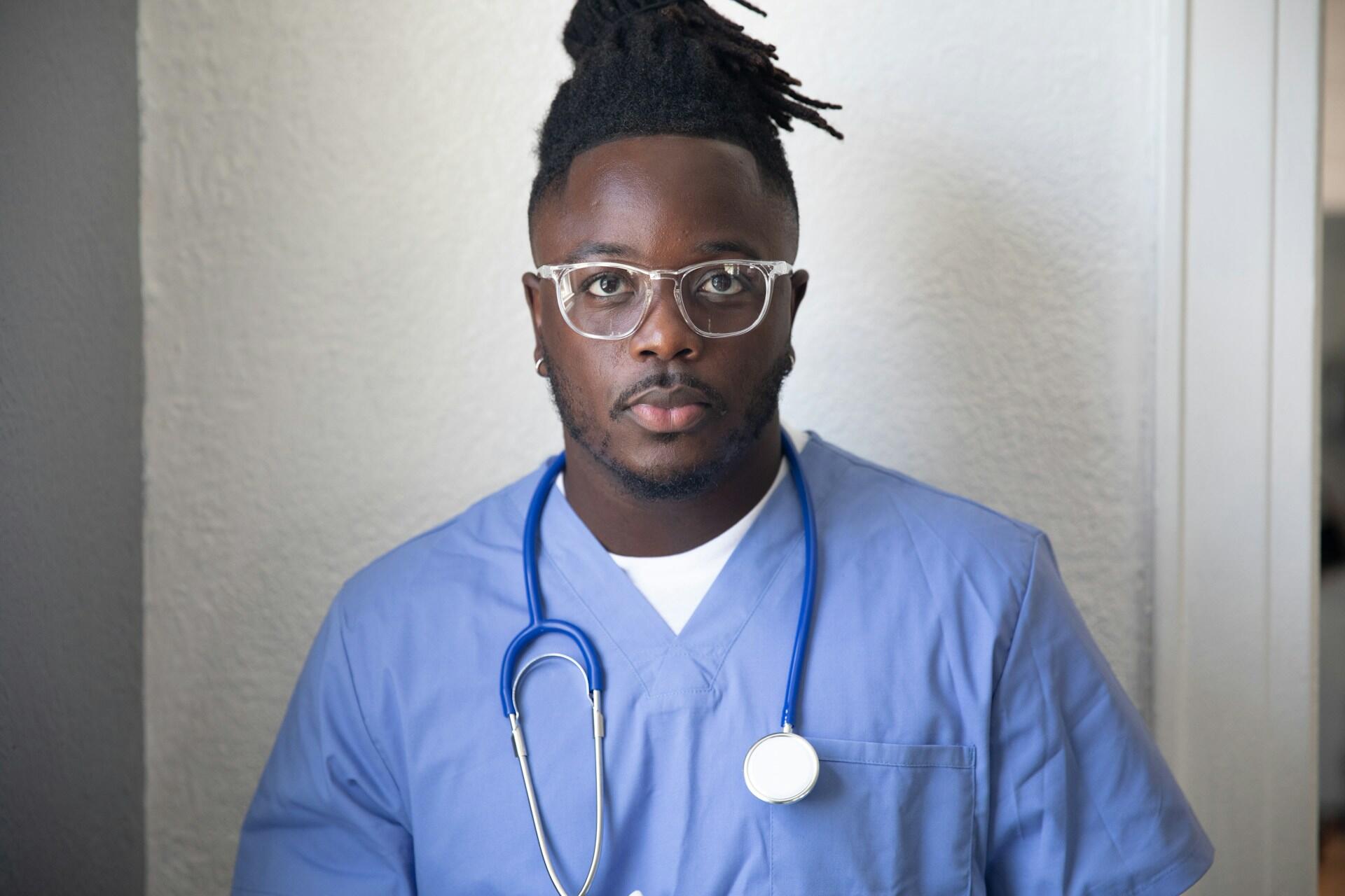 A nurse with a stethoscope.