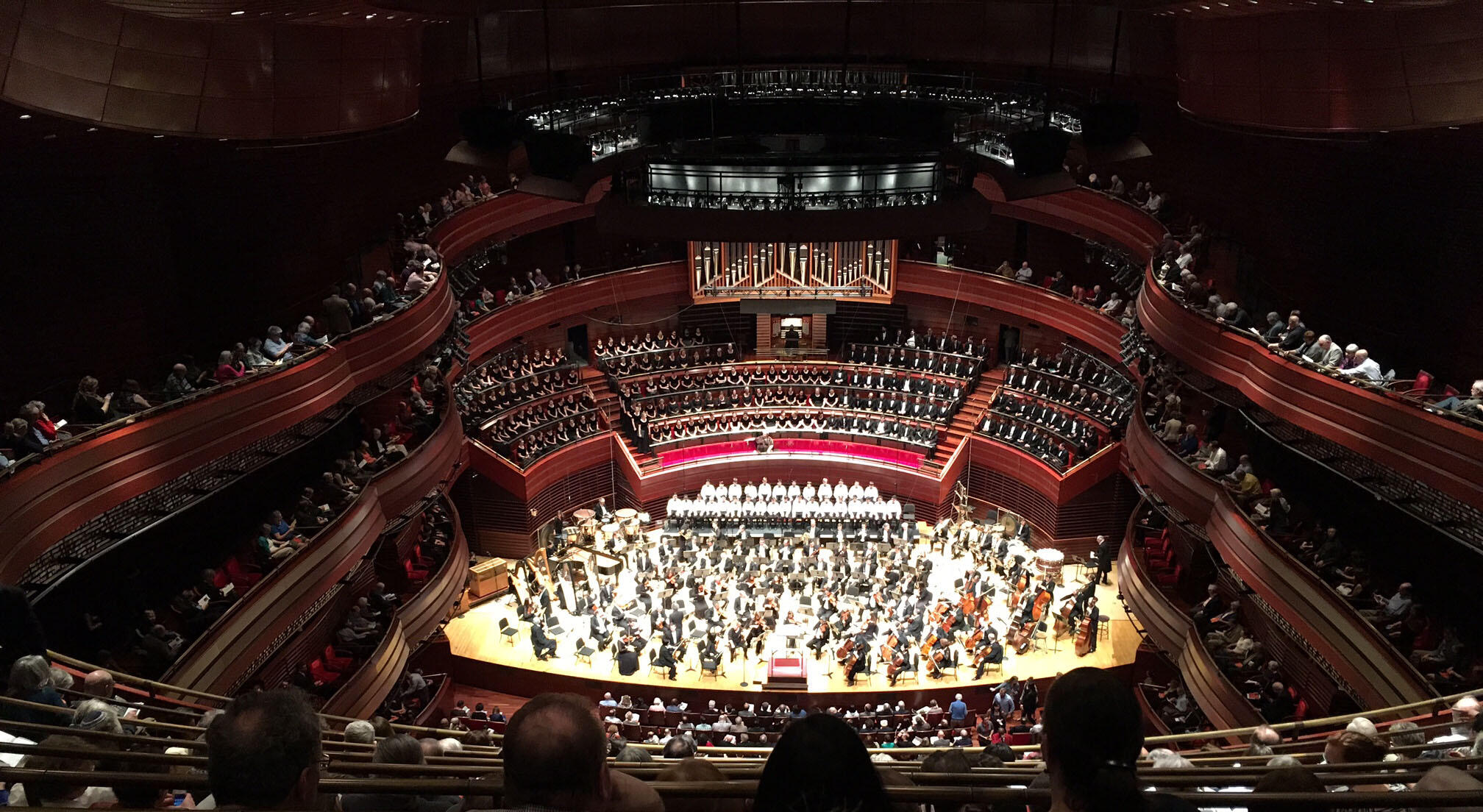 Philadelphia Orchestra, conducted by Yannick Nézet-Séguin, preparing to perform Mahler's 8th Symphony, Verizon Hall, Philadelphia, Pennsylvania, 10 March 2016. 100th anniversary of the 1916 American premiere of Mahler's 8th Symphony by the Philadelphia Orchestra, conducted by Leopold Stokowski.