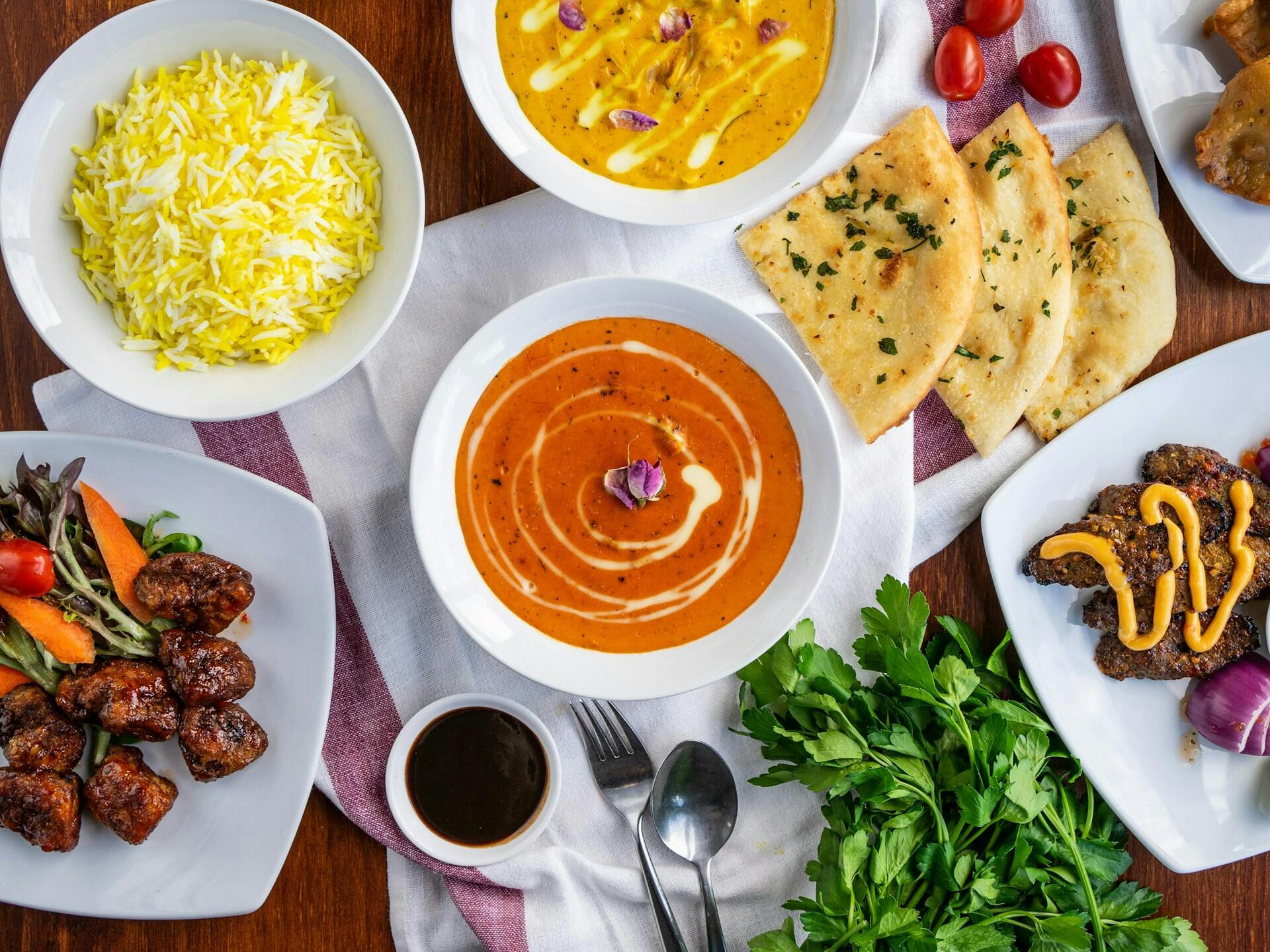 Arabic food displayed on a table.