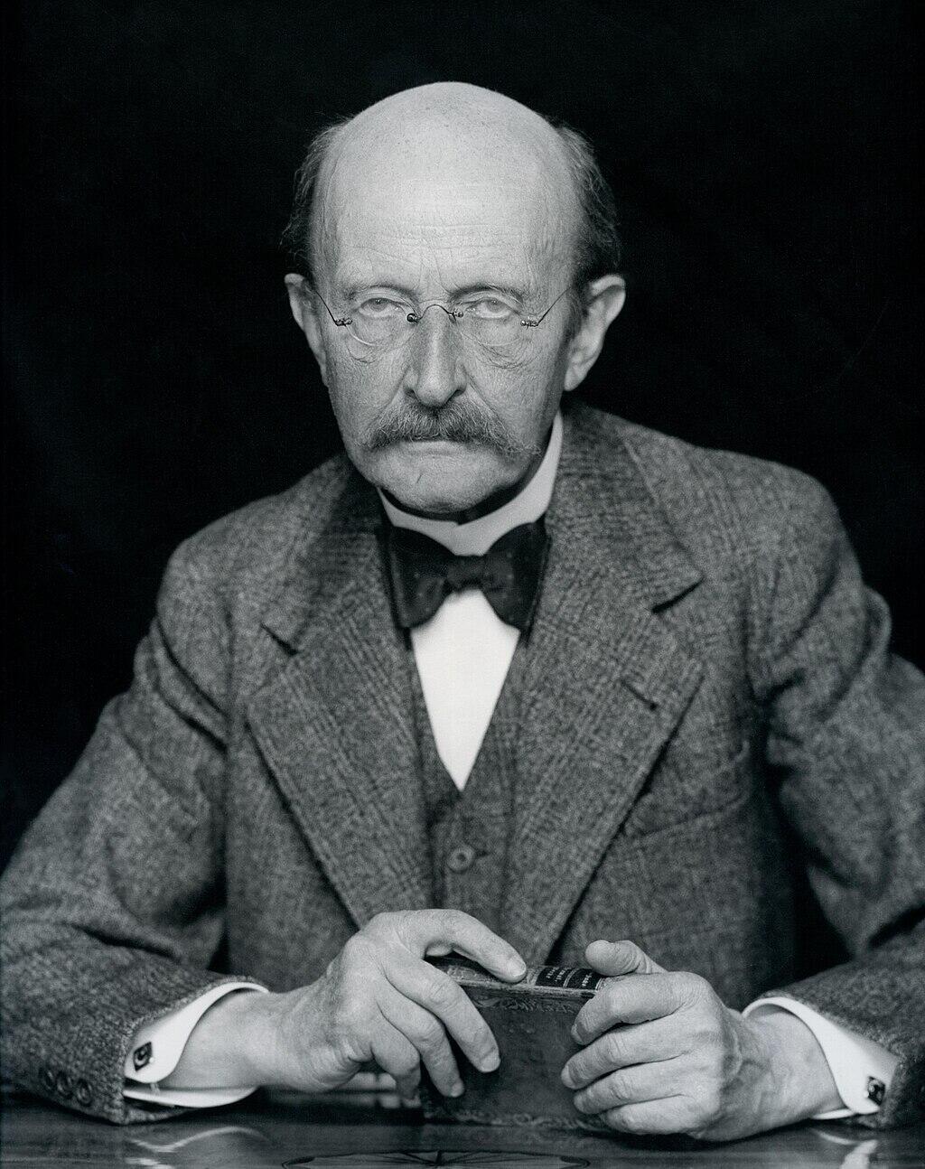 Black and white portrait of Max Planck.