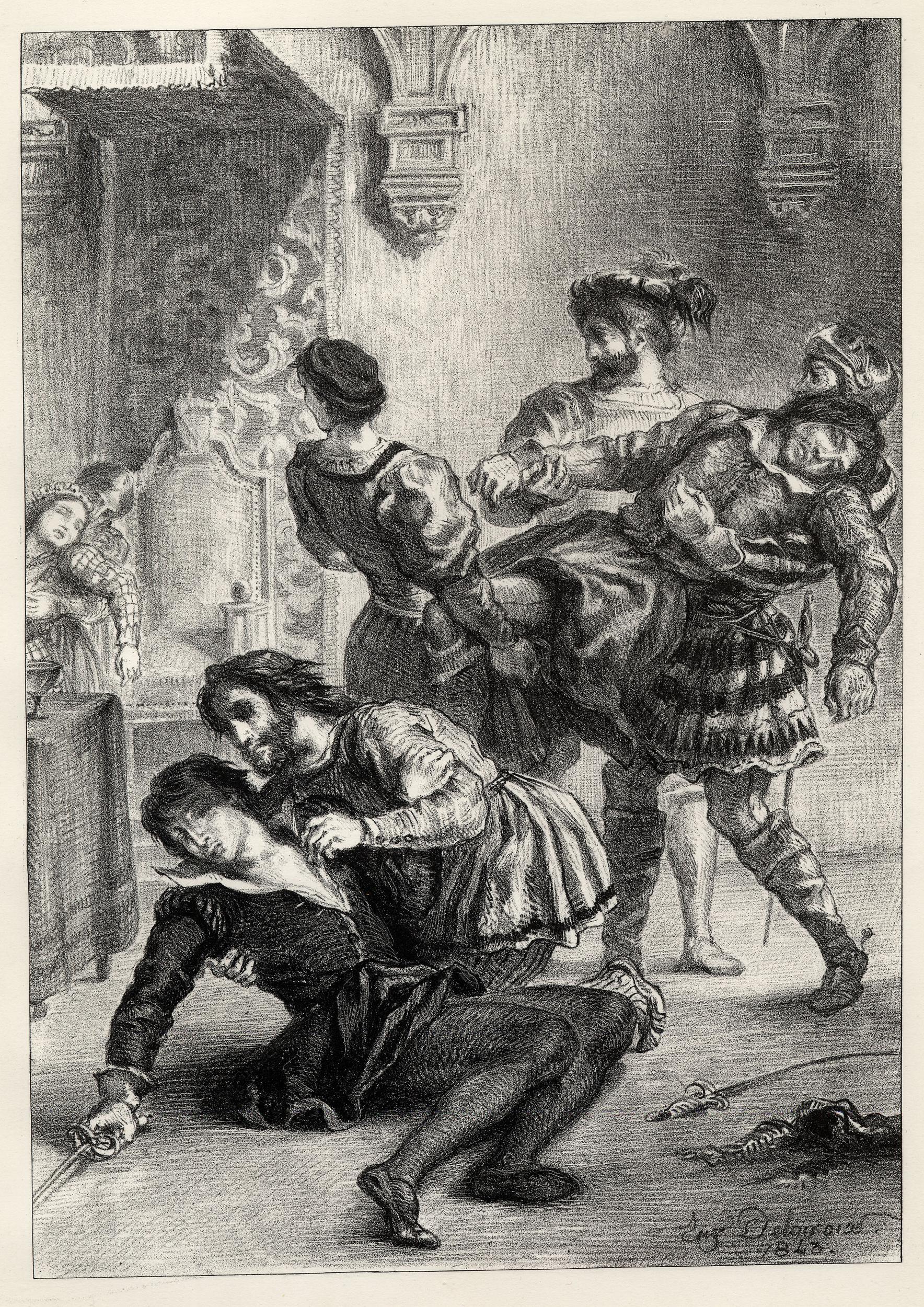 drawing, Mort d'Hamlet (Act.V Sc.II) (Death of Hamlet) by Eugène Delacroix